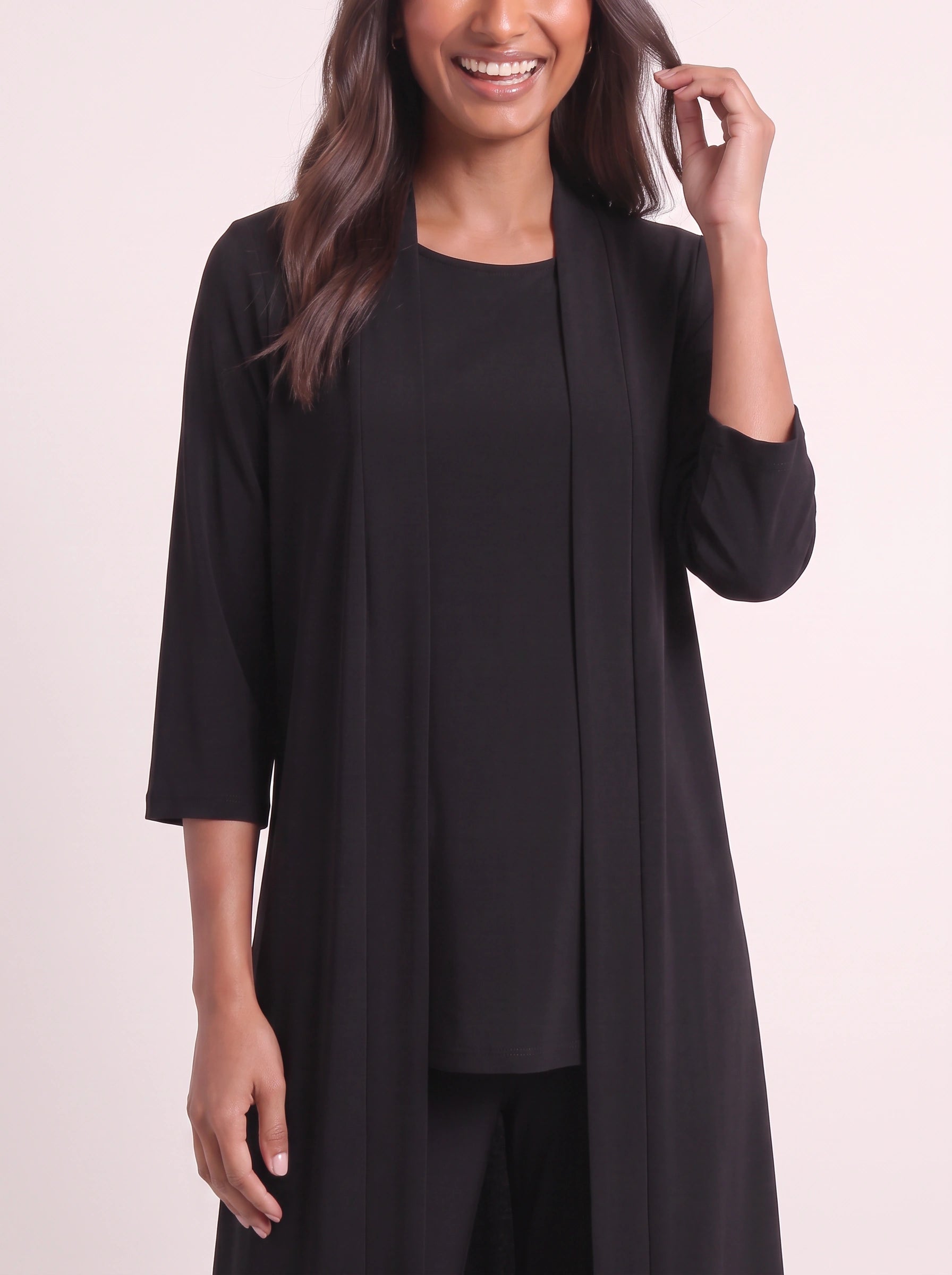 Corbyne Longline Duster Three-Piece Set – Formal Wear Women Elegant Evening Wedding Guest Wide-Leg Trouser Co-Ord