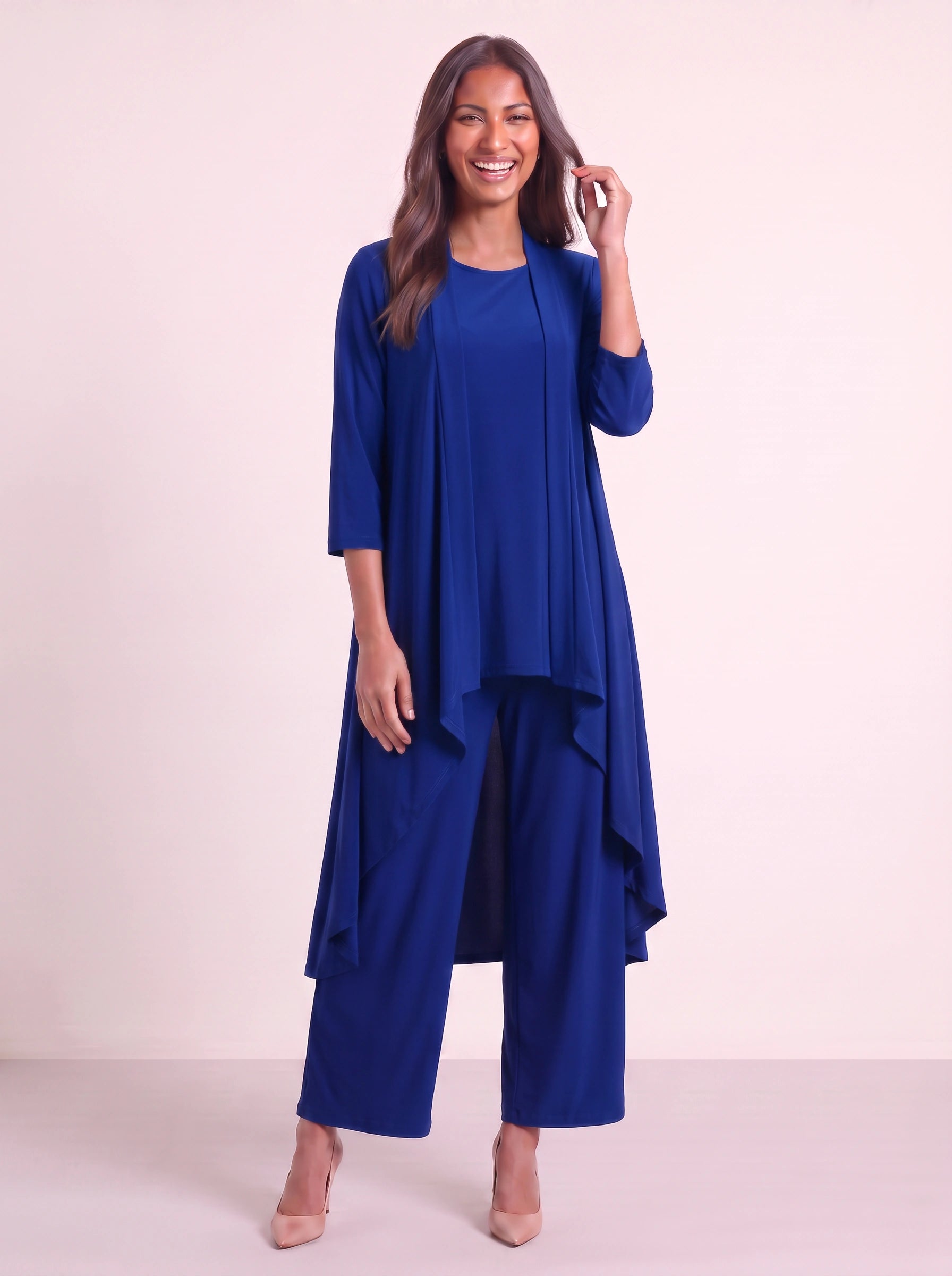 Corbyne Longline Duster Three-Piece Set – Formal Wear Women Elegant Evening Wedding Guest Wide-Leg Trouser Co-Ord