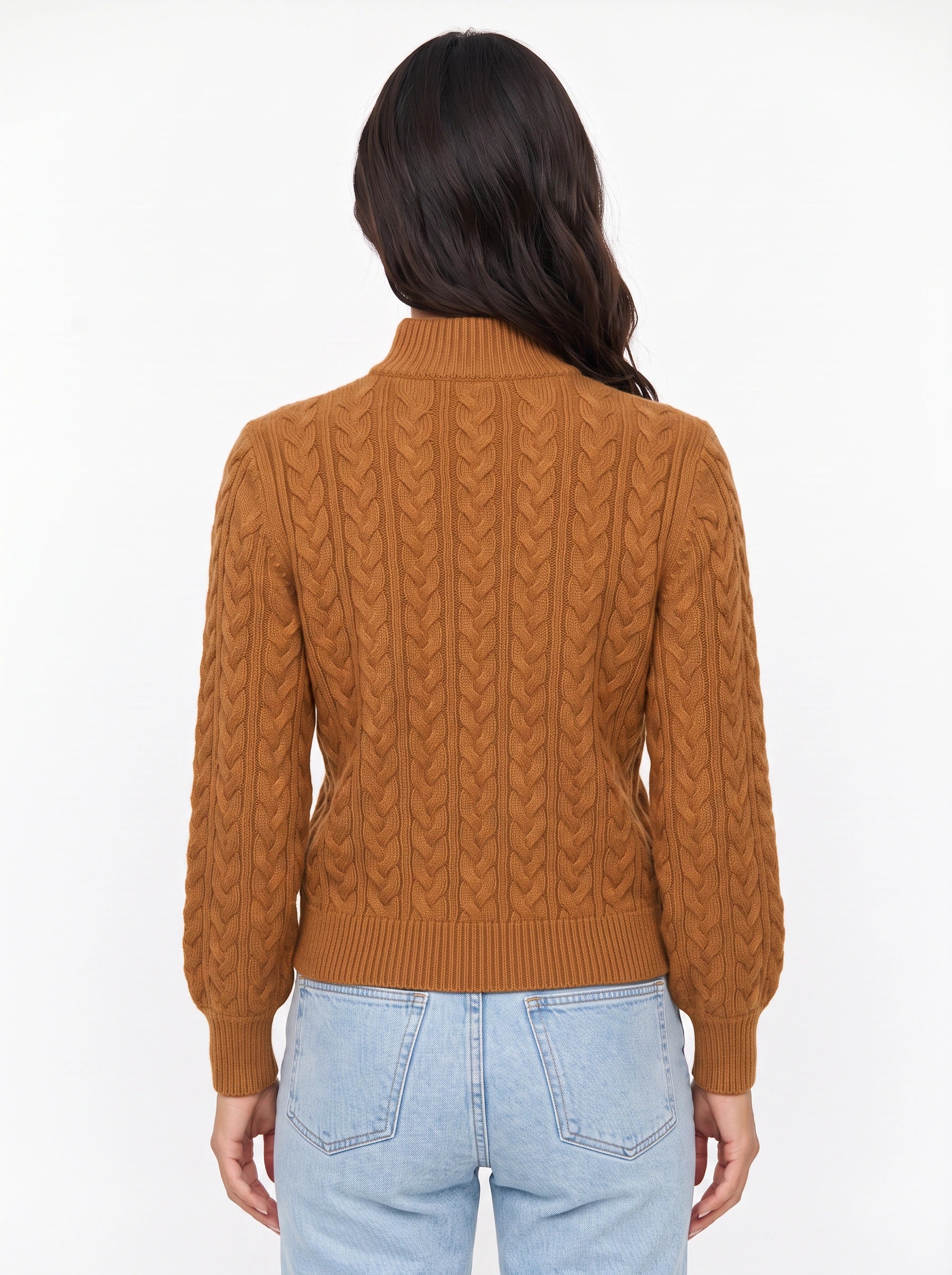 Trecci Cable Knit Mock Neck Sweater – Women Henley Button Pullover Casual Winter Office Knit Sweater