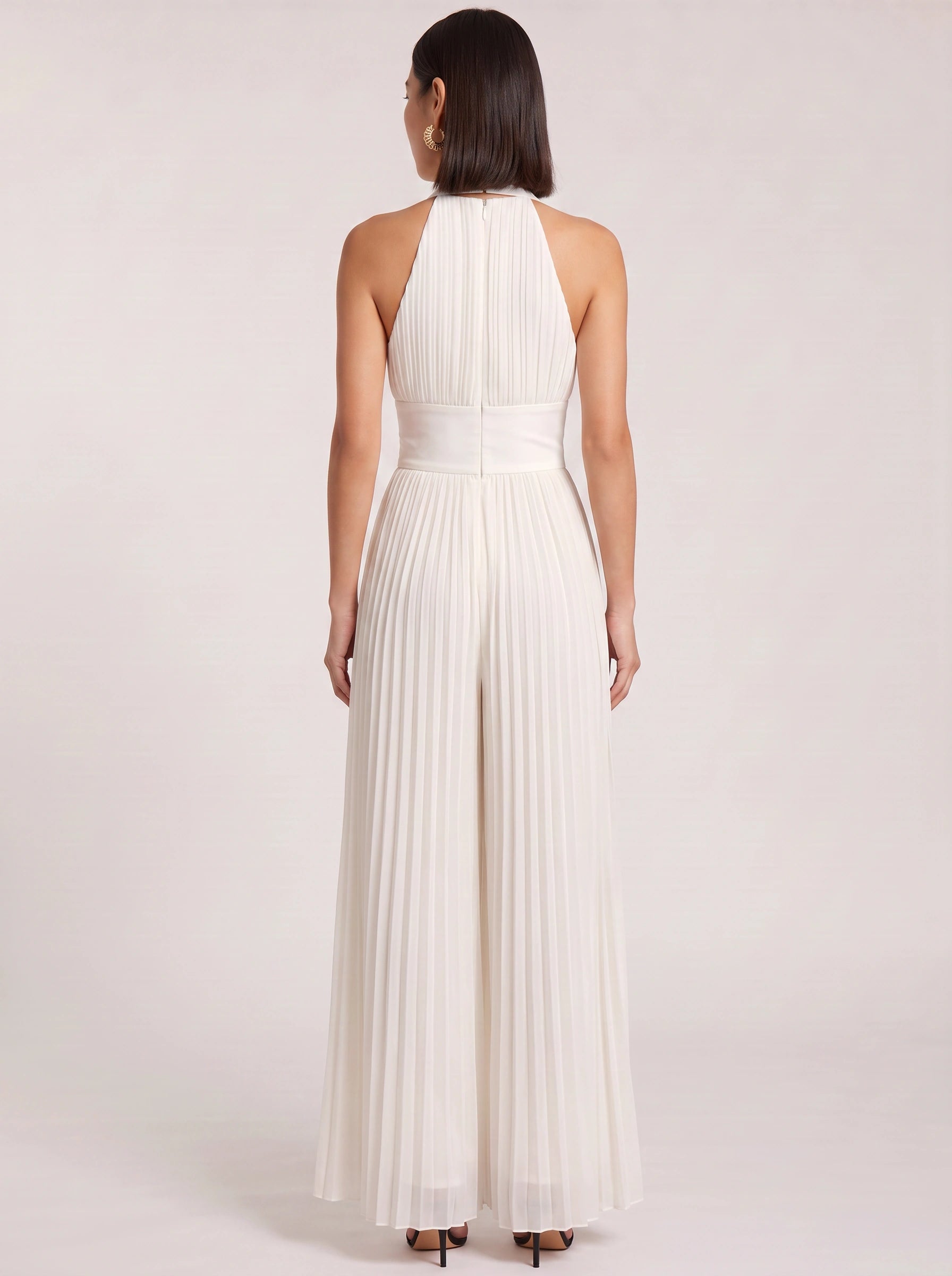 Solene Pleated Halter Wide-Leg Jumpsuit – Formal Wear Women Evening Wedding Guest Elegant Long Jumpsuit