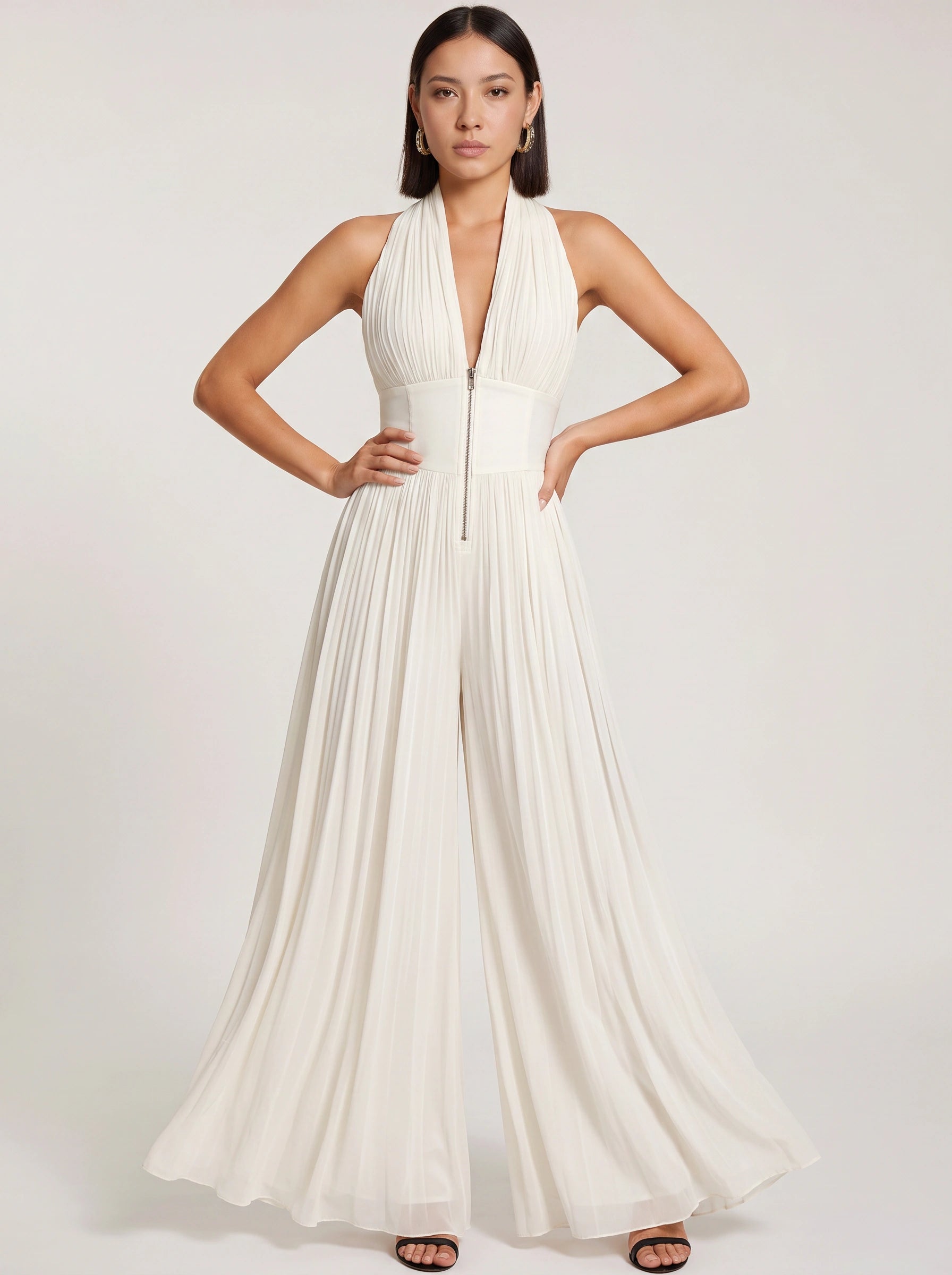Solene Pleated Halter Wide-Leg Jumpsuit – Formal Wear Women Evening Wedding Guest Elegant Long Jumpsuit