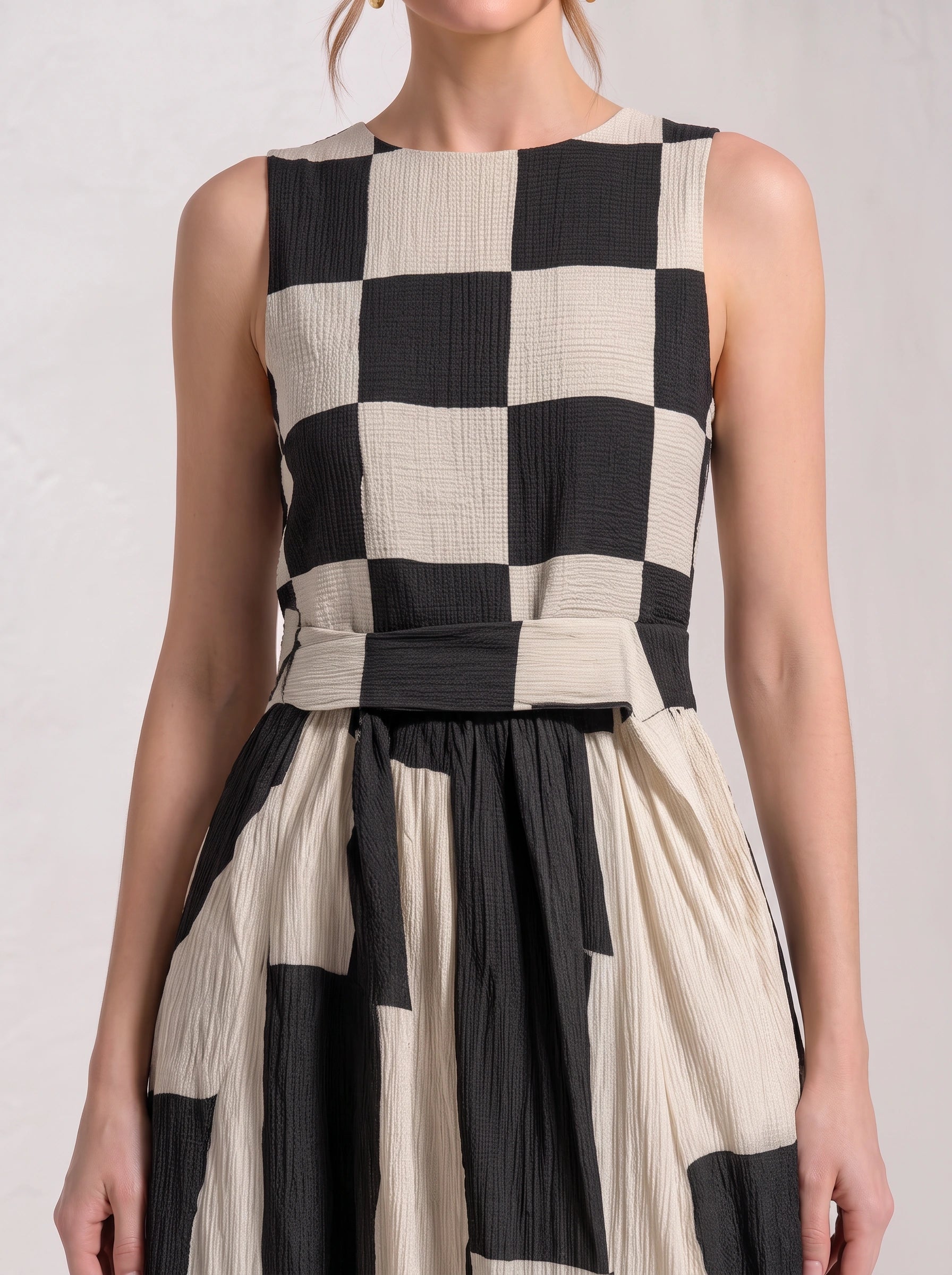 Scacchi Checkerboard Maxi Dress – Women Sleeveless Striped Resort Vacation Beach Boho Summer Maxi Dress