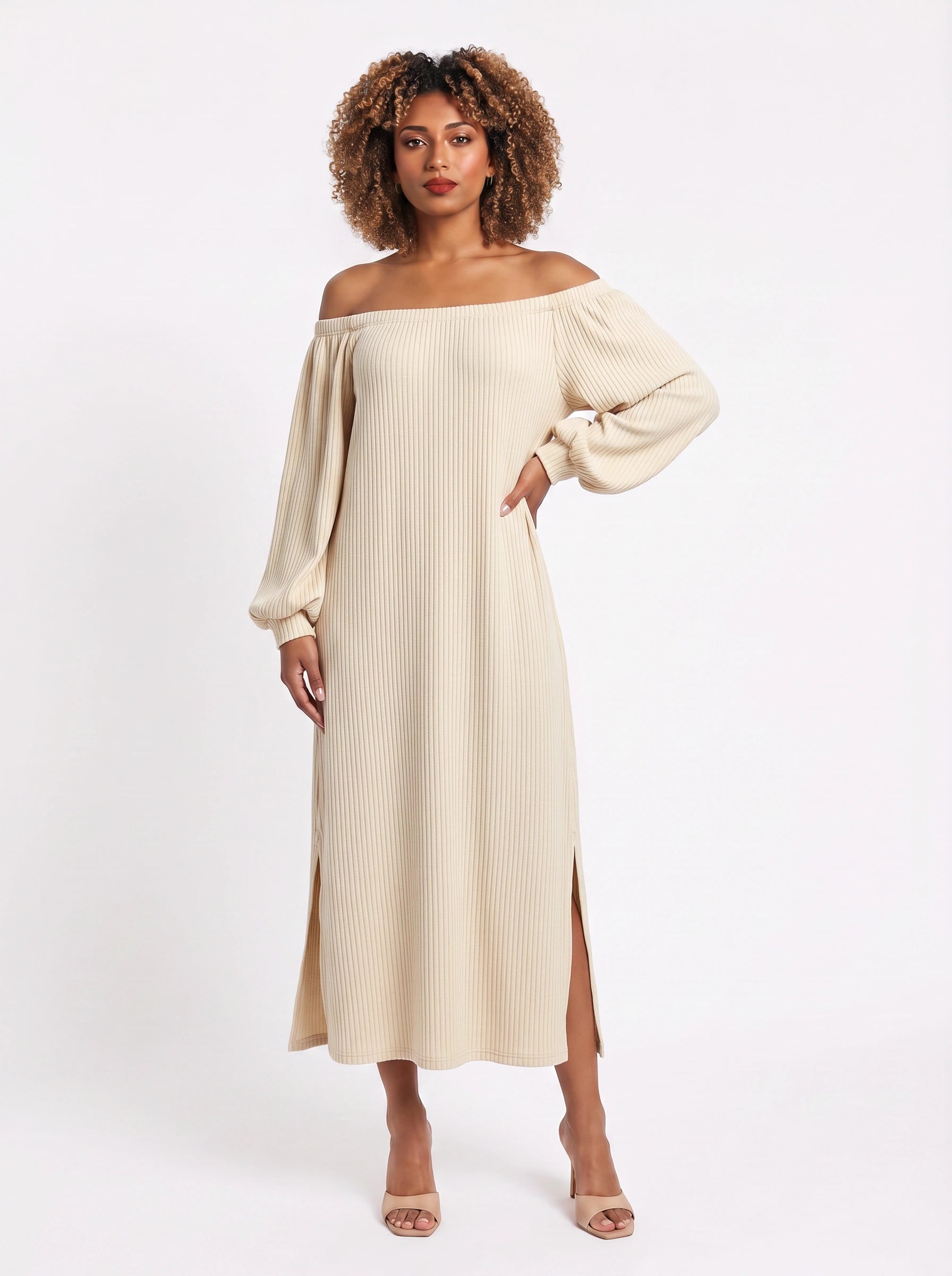Rigatta Off-Shoulder Striped Maxi Dress – Women Summer Boho Casual Beach Vacation Sundress Maxi Dress