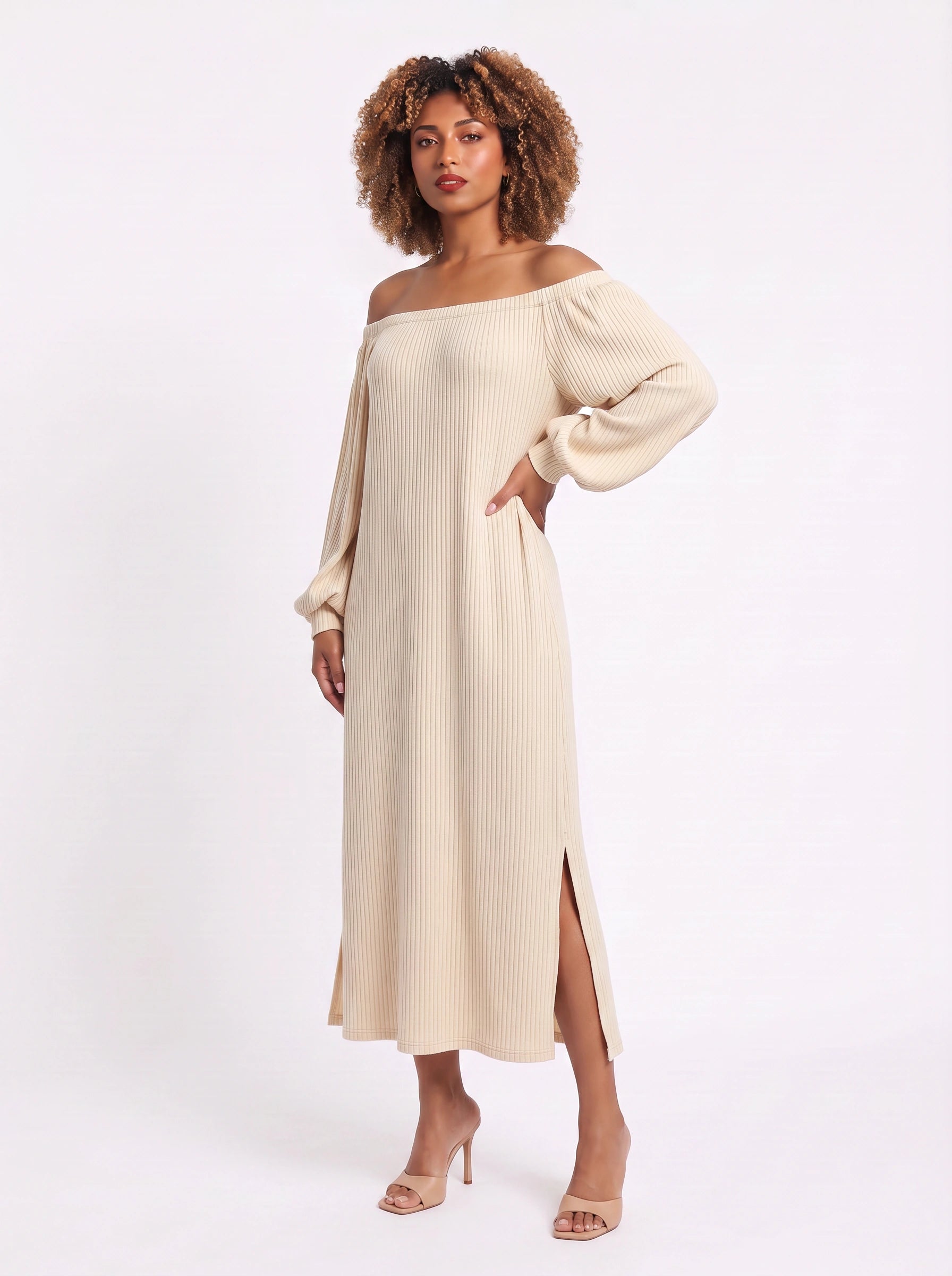 Rigatta Off-Shoulder Striped Maxi Dress – Women Summer Boho Casual Beach Vacation Sundress Maxi Dress