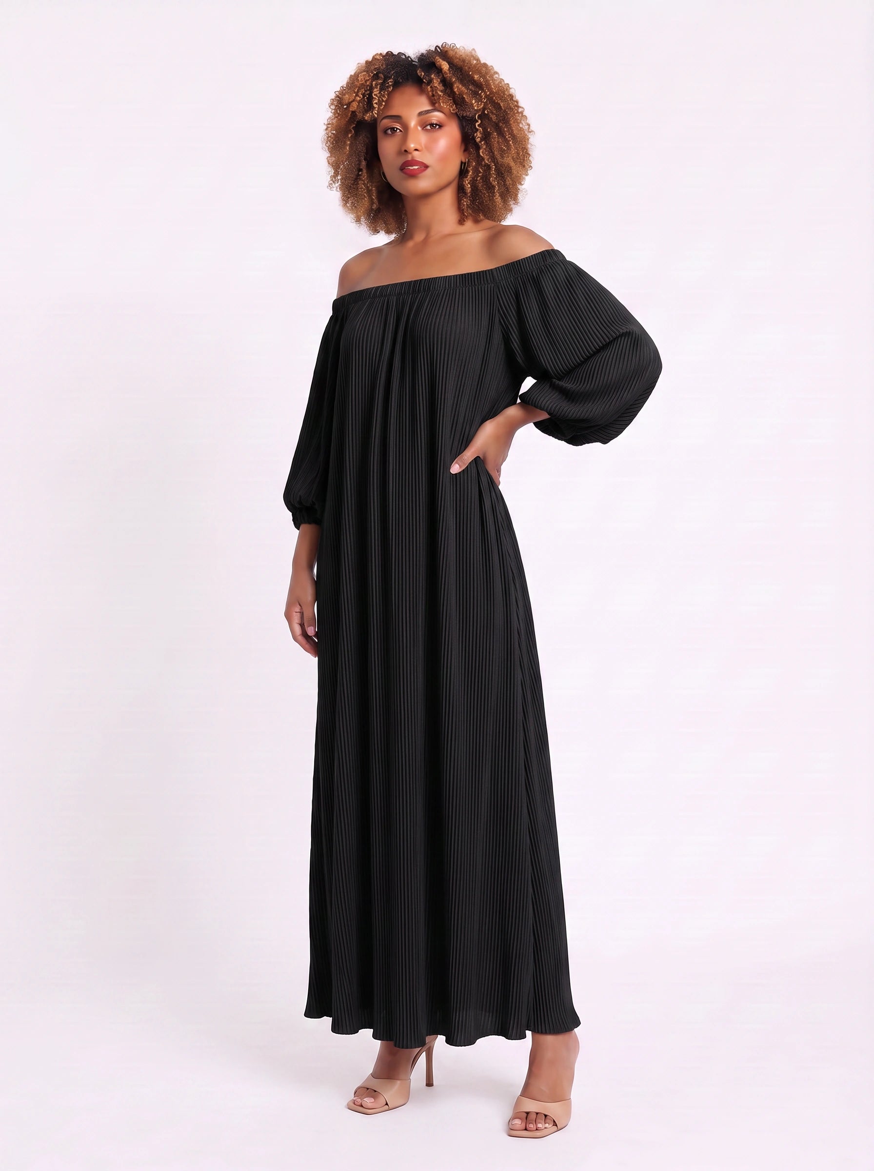 Rigatta Off-Shoulder Striped Maxi Dress – Women Summer Boho Casual Beach Vacation Sundress Maxi Dress
