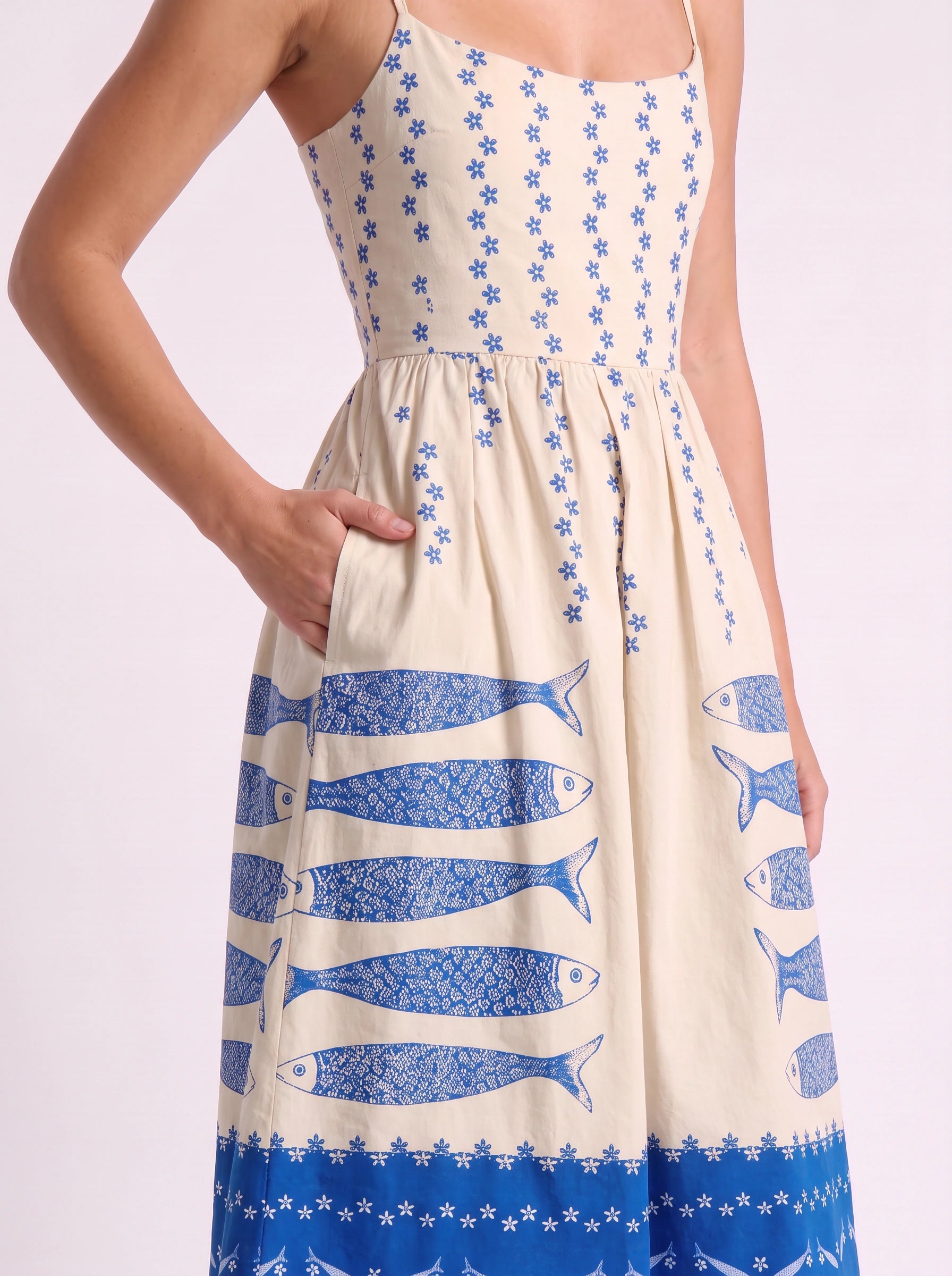 Maravista Fish Print Cami Midi Dress – Sundress Women Beach Vacation Resort Wear Ladies Midi Sundress