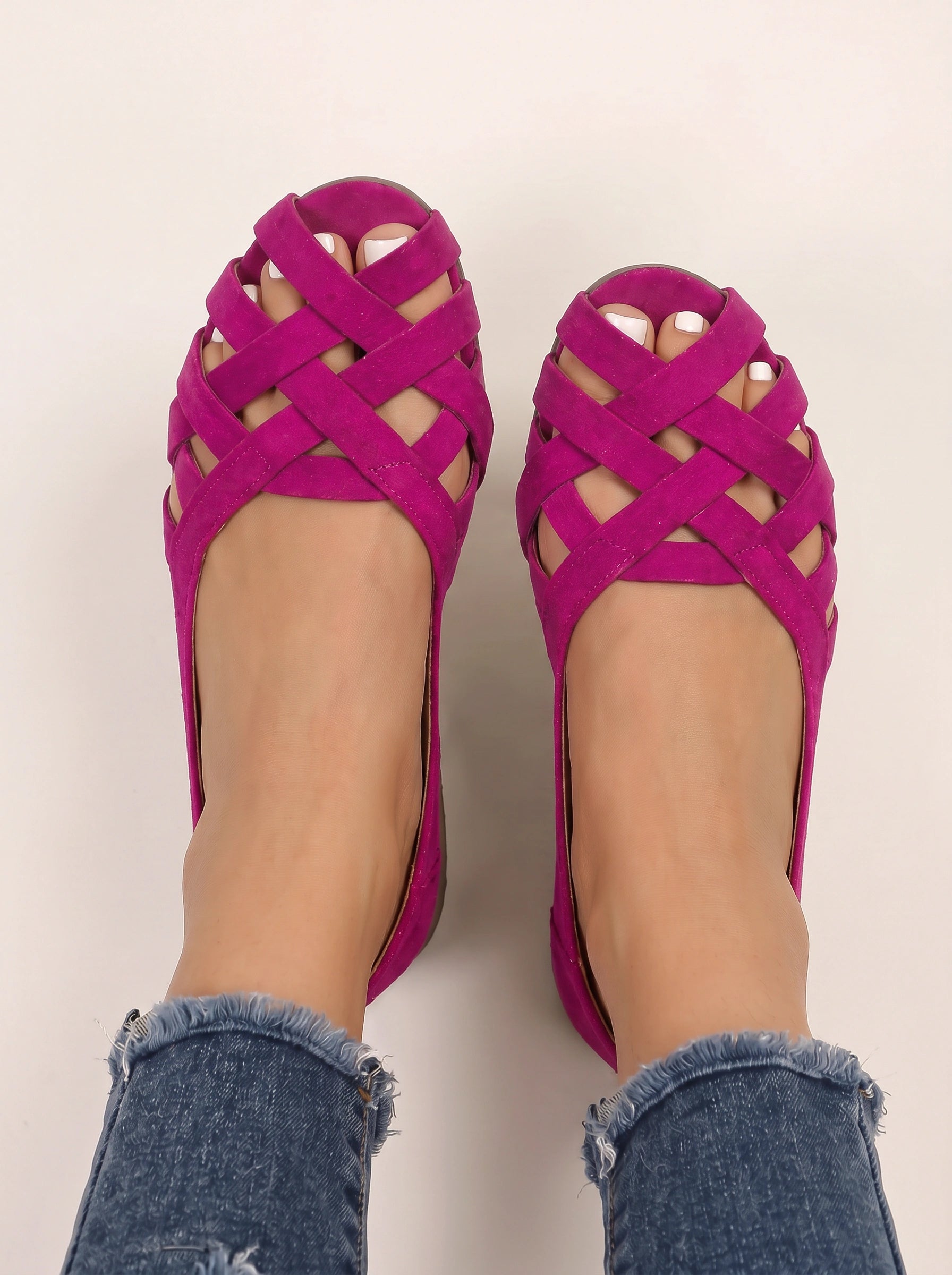 Valerie Woven Suede Peep Toe Flats – Women Slip On Sandals Summer Casual Basket Weave Cutout Ballet Flats