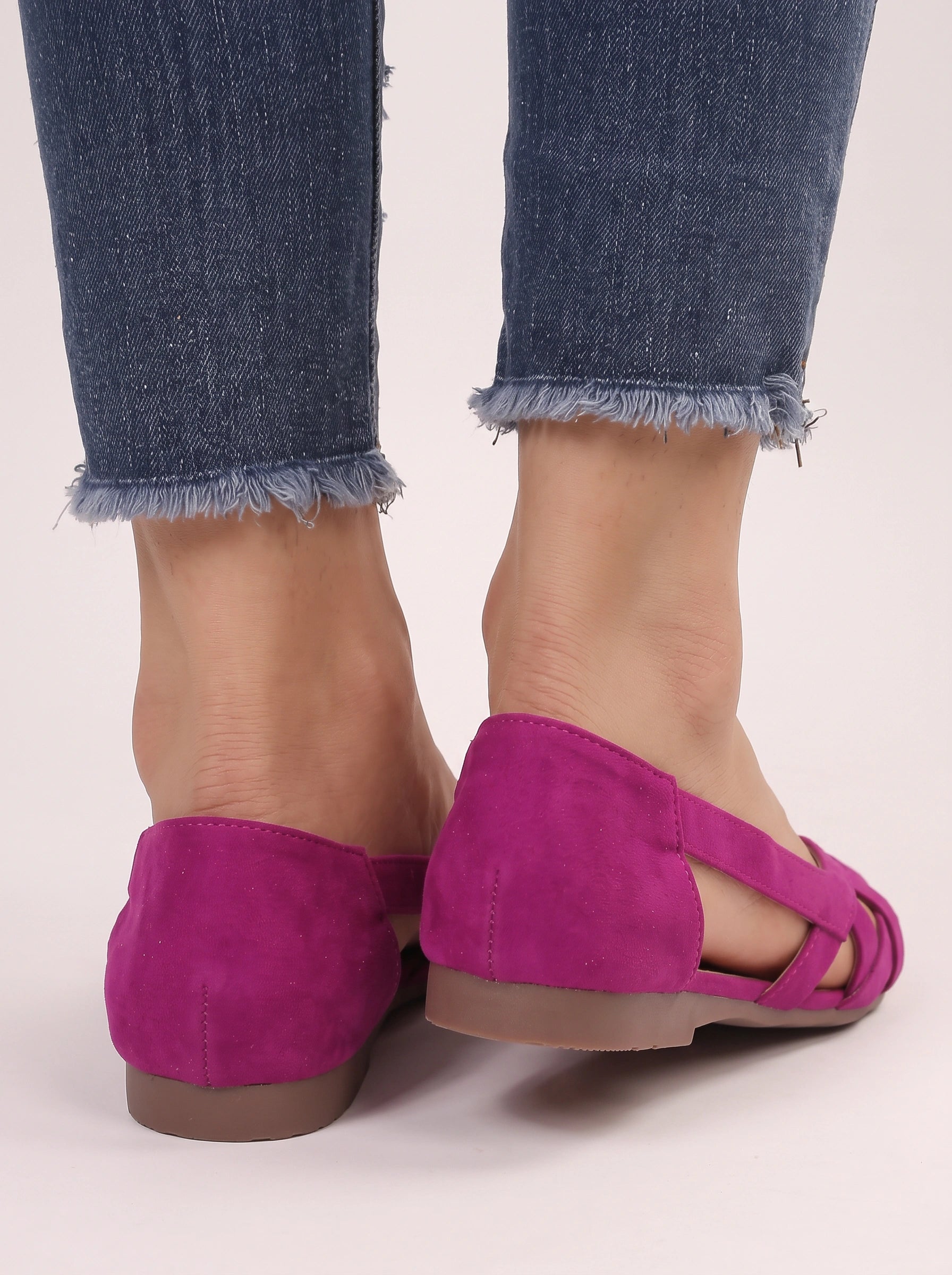 Valerie Woven Suede Peep Toe Flats – Women Slip On Sandals Summer Casual Basket Weave Cutout Ballet Flats