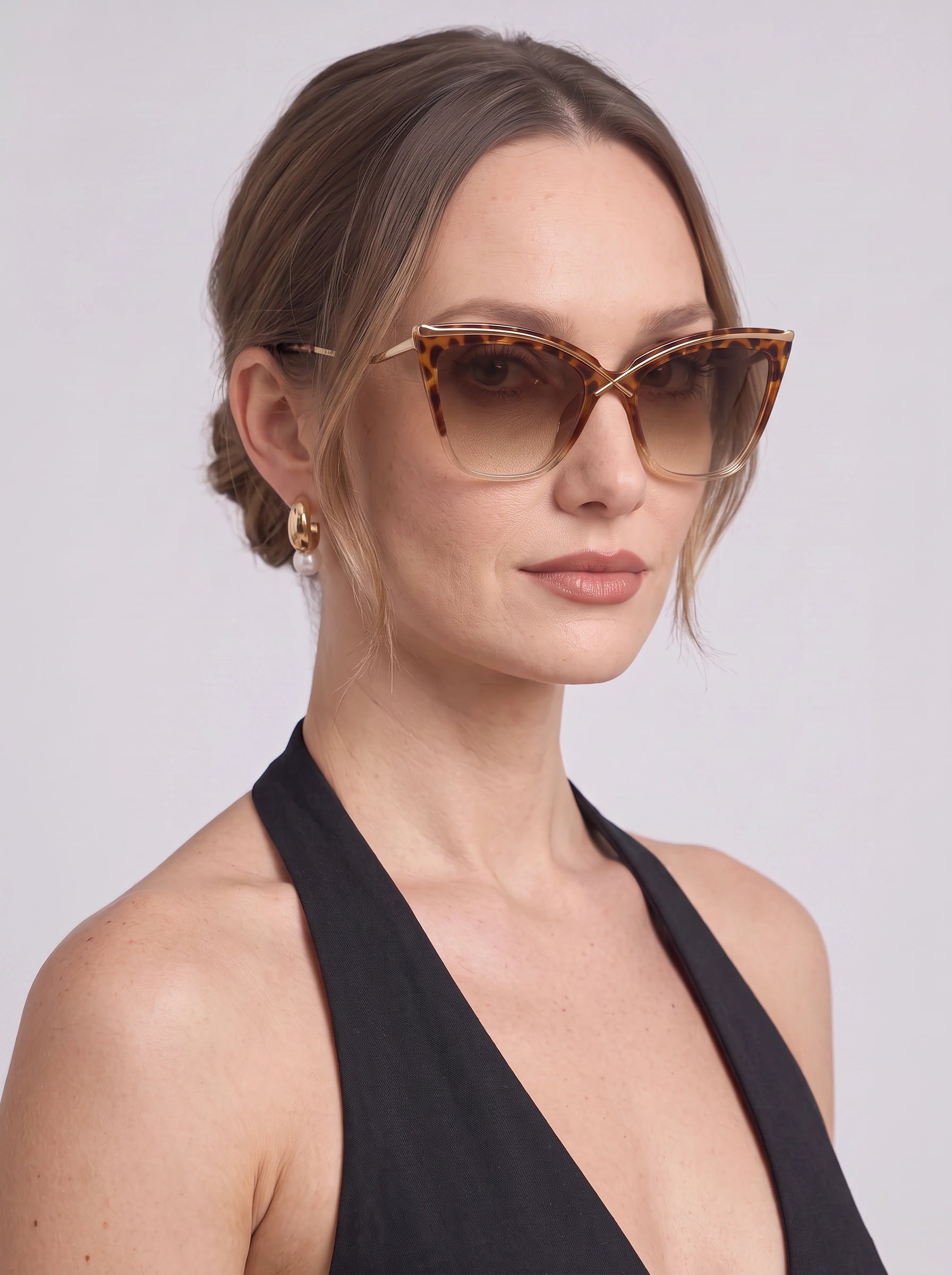 Veylen Oversized Cat-Eye Sunglasses – Women Designer Gradient Lens Tortoiseshell Square Frame UV Protection