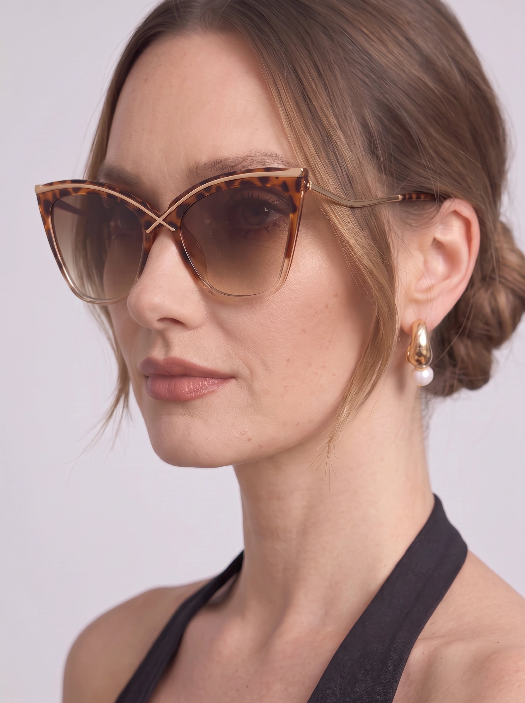 Veylen Oversized Cat-Eye Sunglasses – Women Designer Gradient Lens Tortoiseshell Square Frame UV Protection
