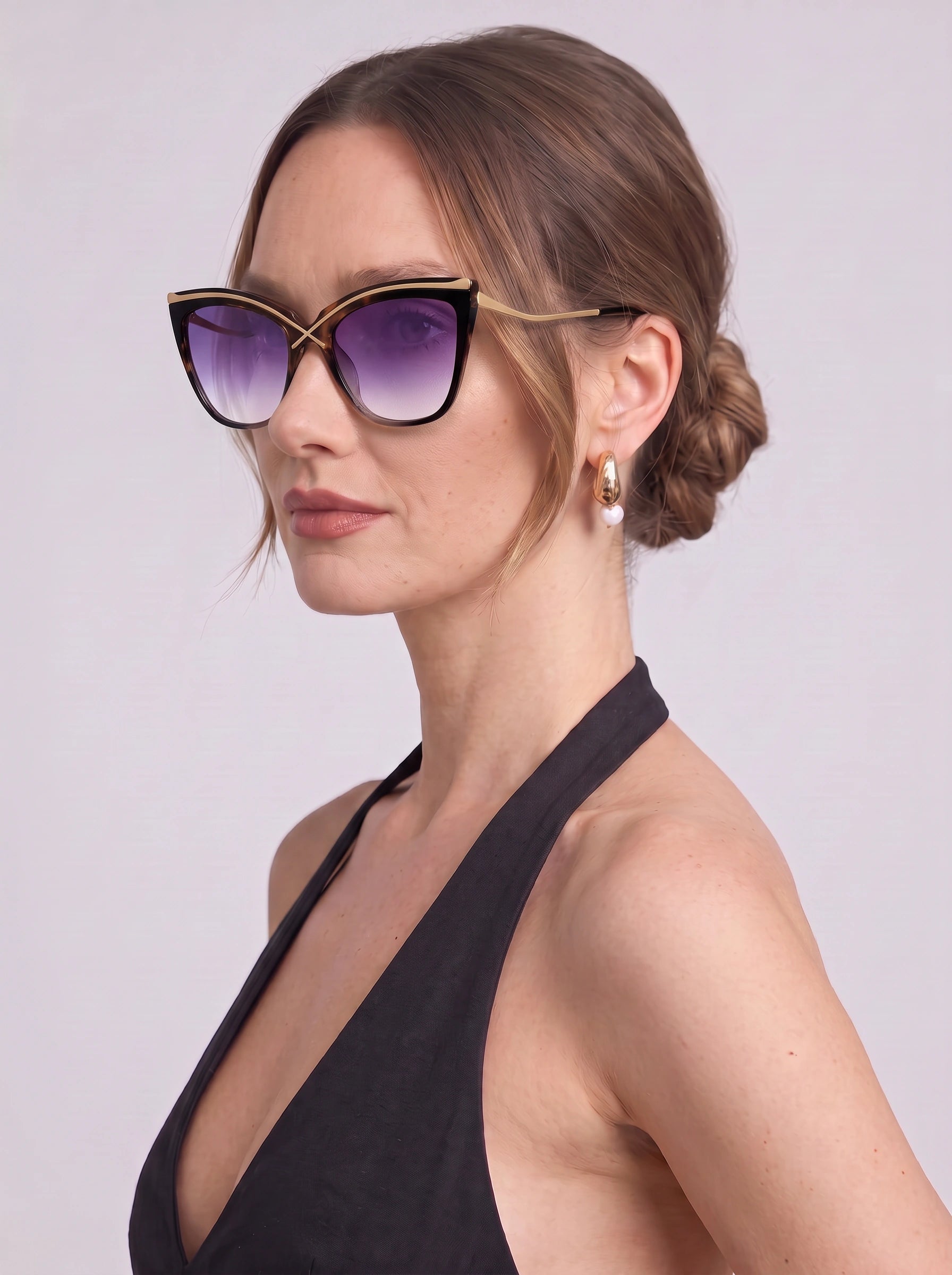Veylen Oversized Cat-Eye Sunglasses – Women Designer Gradient Lens Tortoiseshell Square Frame UV Protection