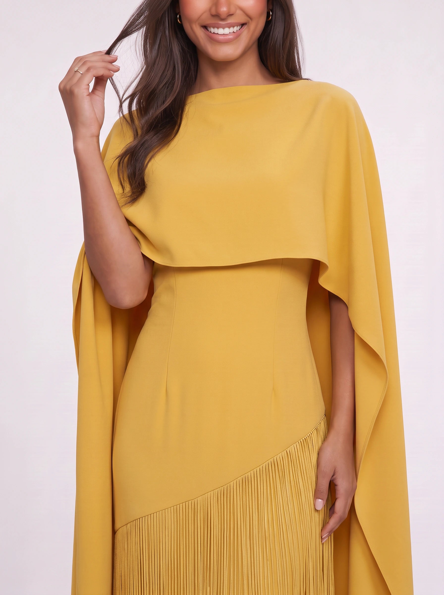 Frinova Cape Sleeve Fringe Maxi Dress – Wedding Guest Women Formal Evening Elegant Maxi Dress