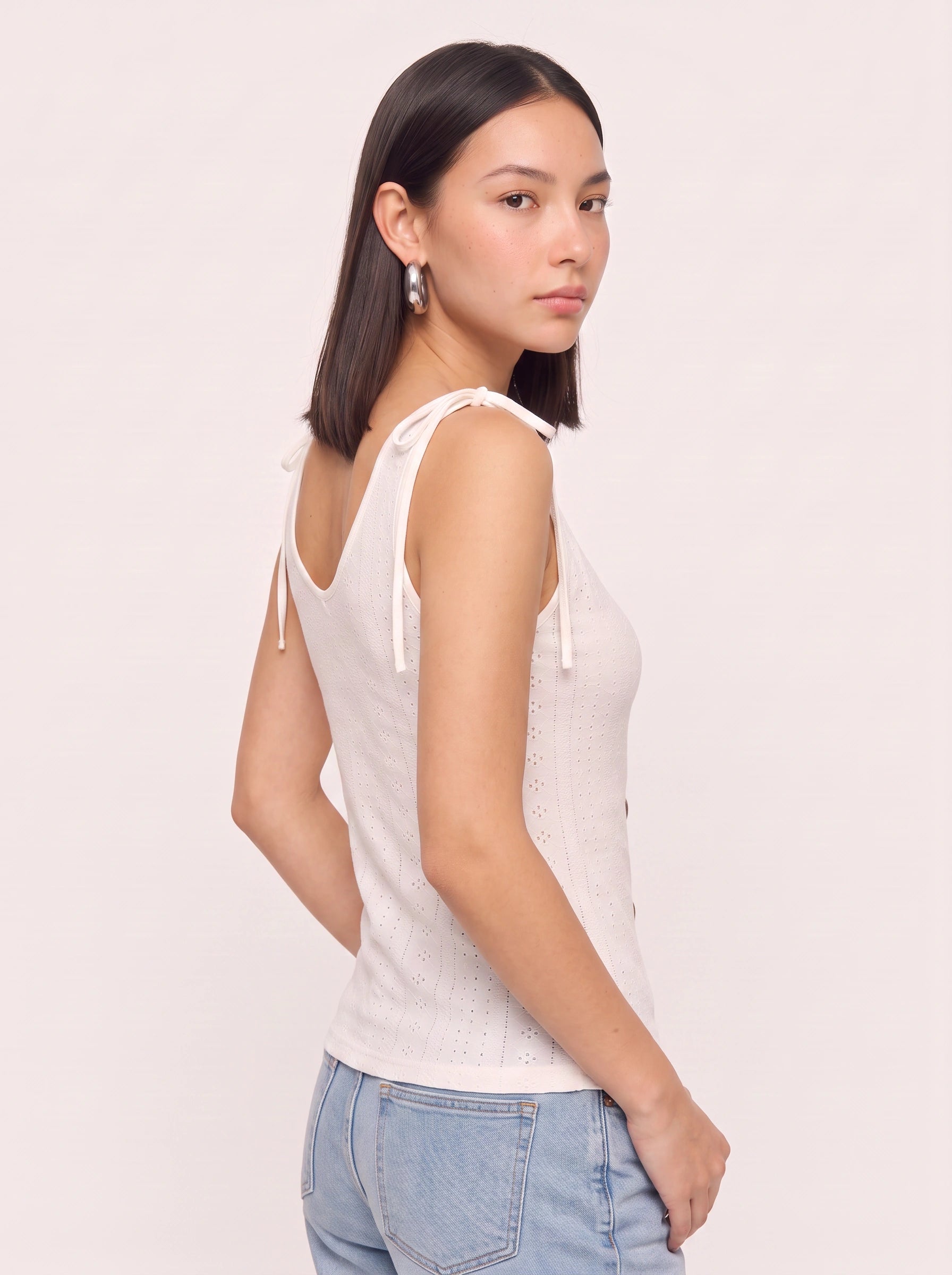 Brotella Eyelet Button-Front Tank Top – Women Summer Casual Vacation Cotton Tank Top Beach Resort