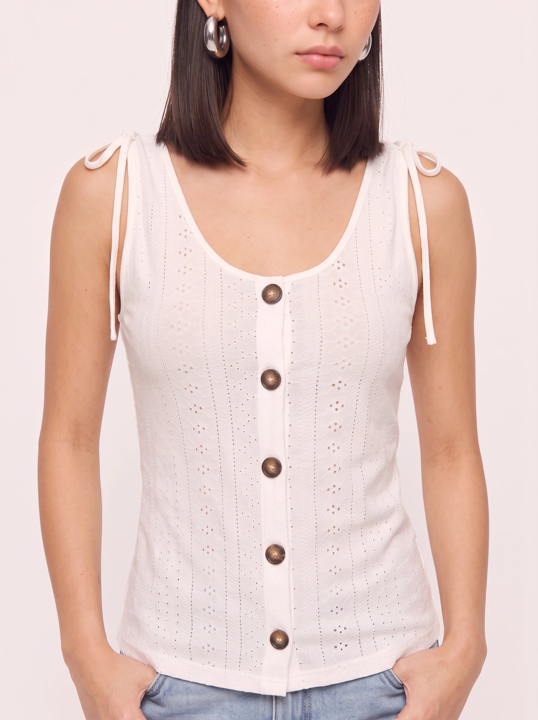 Brotella Eyelet Button-Front Tank Top – Women Summer Casual Vacation Cotton Tank Top Beach Resort
