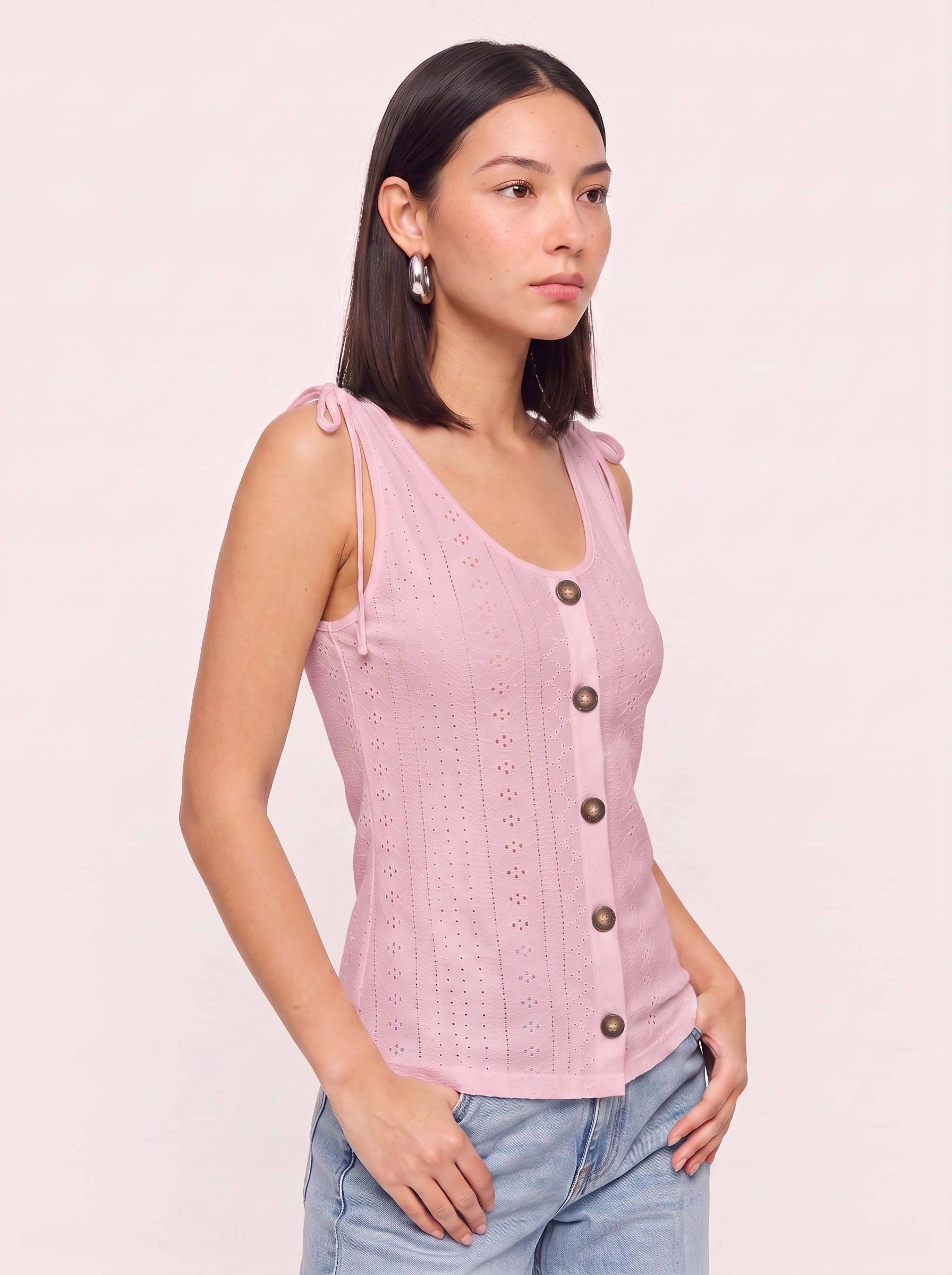 Brotella Eyelet Button-Front Tank Top – Women Summer Casual Vacation Cotton Tank Top Beach Resort