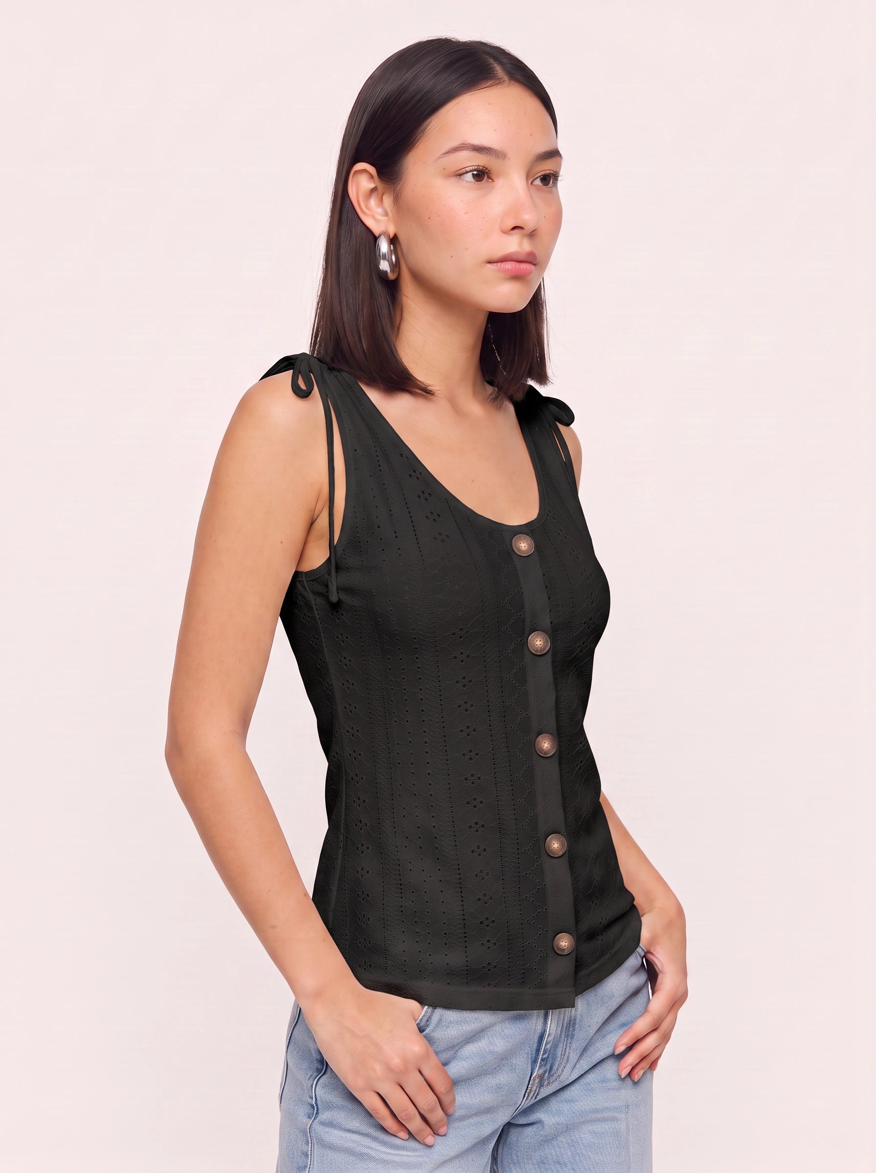 Brotella Eyelet Button-Front Tank Top – Women Summer Casual Vacation Cotton Tank Top Beach Resort