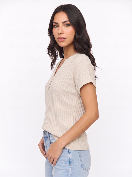 Rignara Linen Button V-Neck Top – Women Casual Summer Beach Vacation Oversized Lightweight Shirt