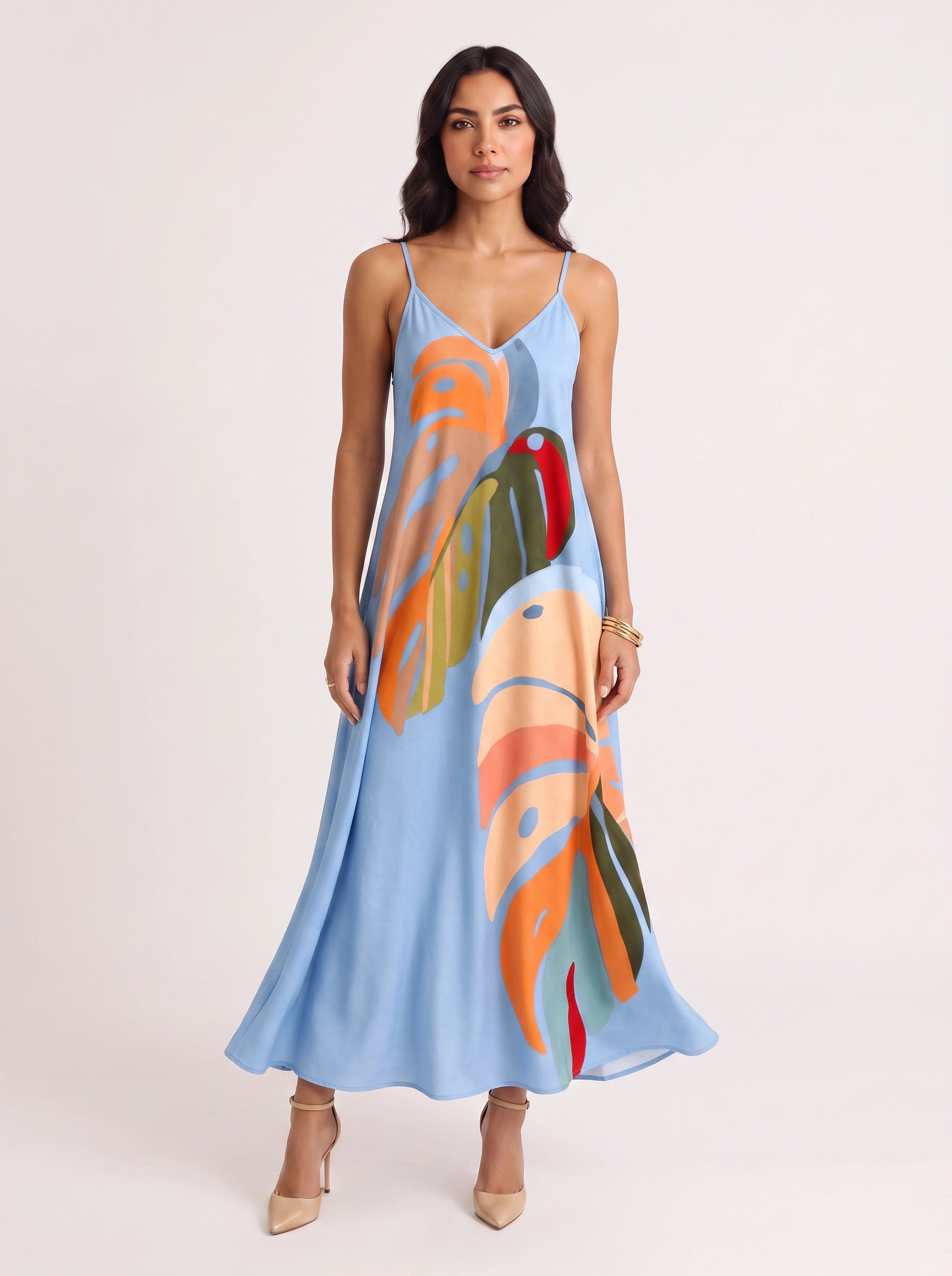 Palmiro Abstract Print Maxi Dress – Sleeveless V-Neck Women Summer Sundress Cocktail Formal Vacation Maxi Dress