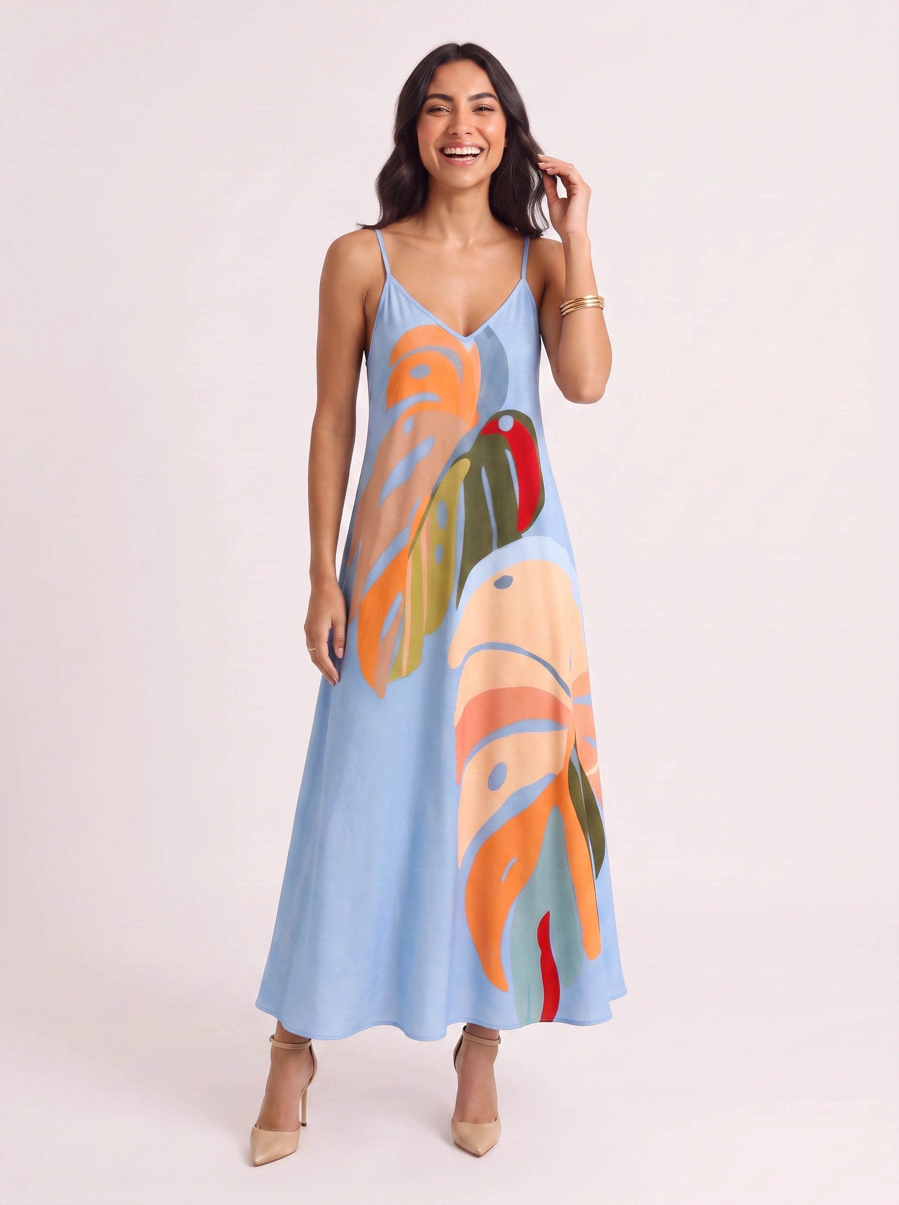 Palmiro Abstract Print Maxi Dress – Sleeveless V-Neck Women Summer Sundress Cocktail Formal Vacation Maxi Dress