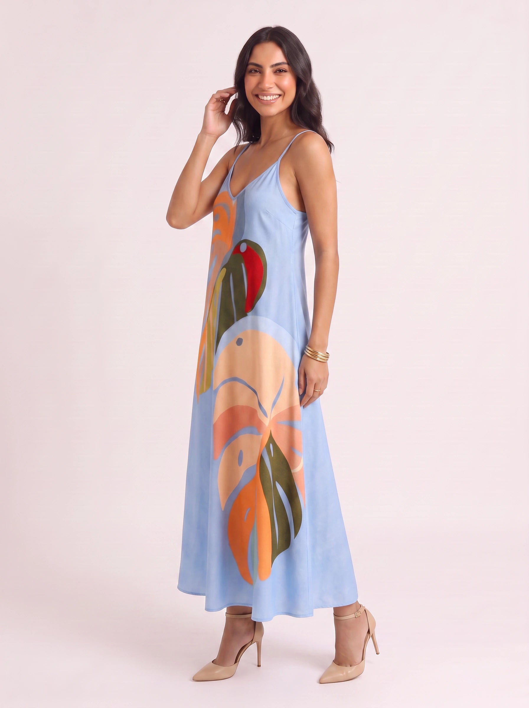 Palmiro Abstract Print Maxi Dress – Sleeveless V-Neck Women Summer Sundress Cocktail Formal Vacation Maxi Dress