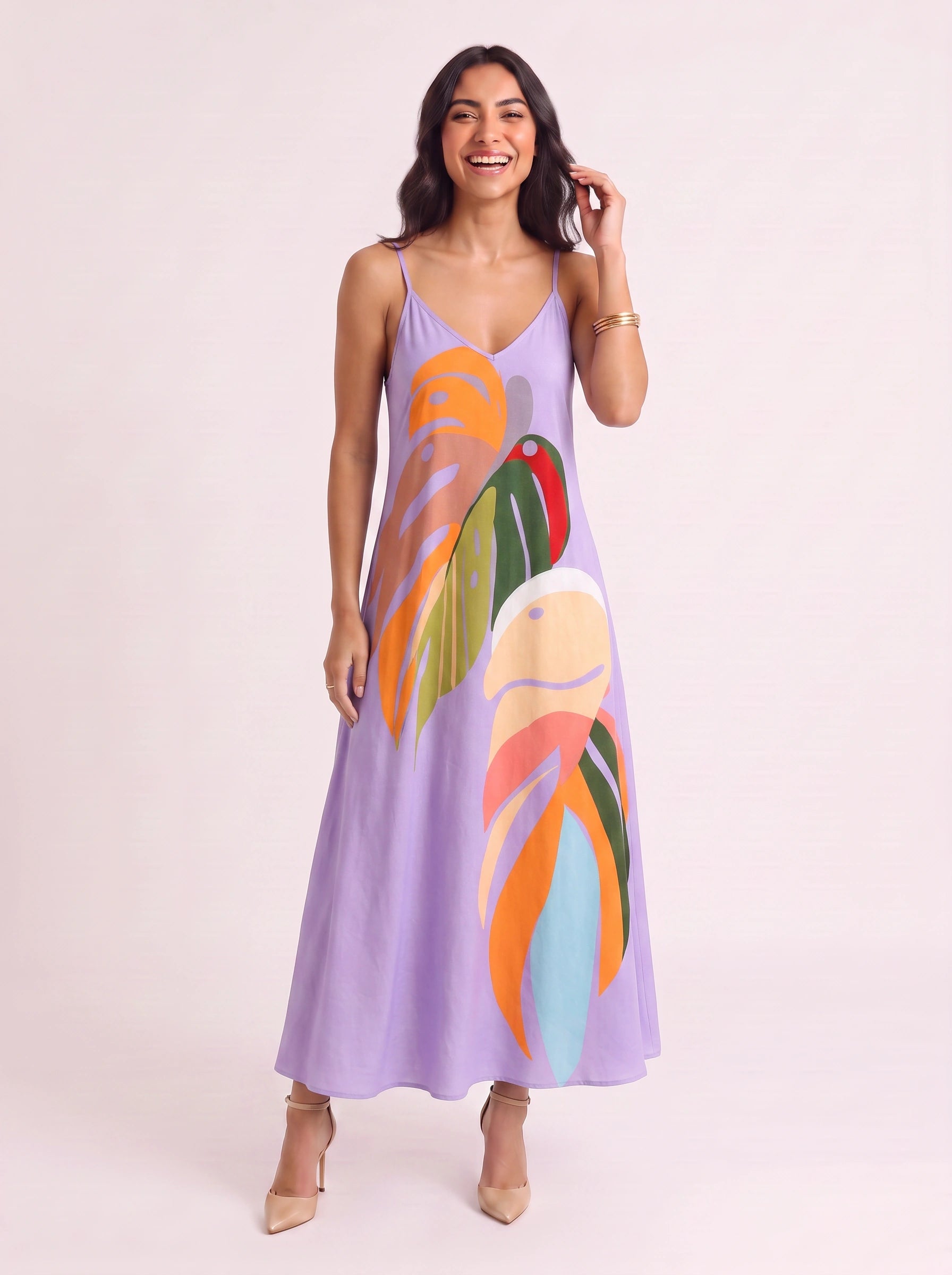 Palmiro Abstract Print Maxi Dress – Sleeveless V-Neck Women Summer Sundress Cocktail Formal Vacation Maxi Dress