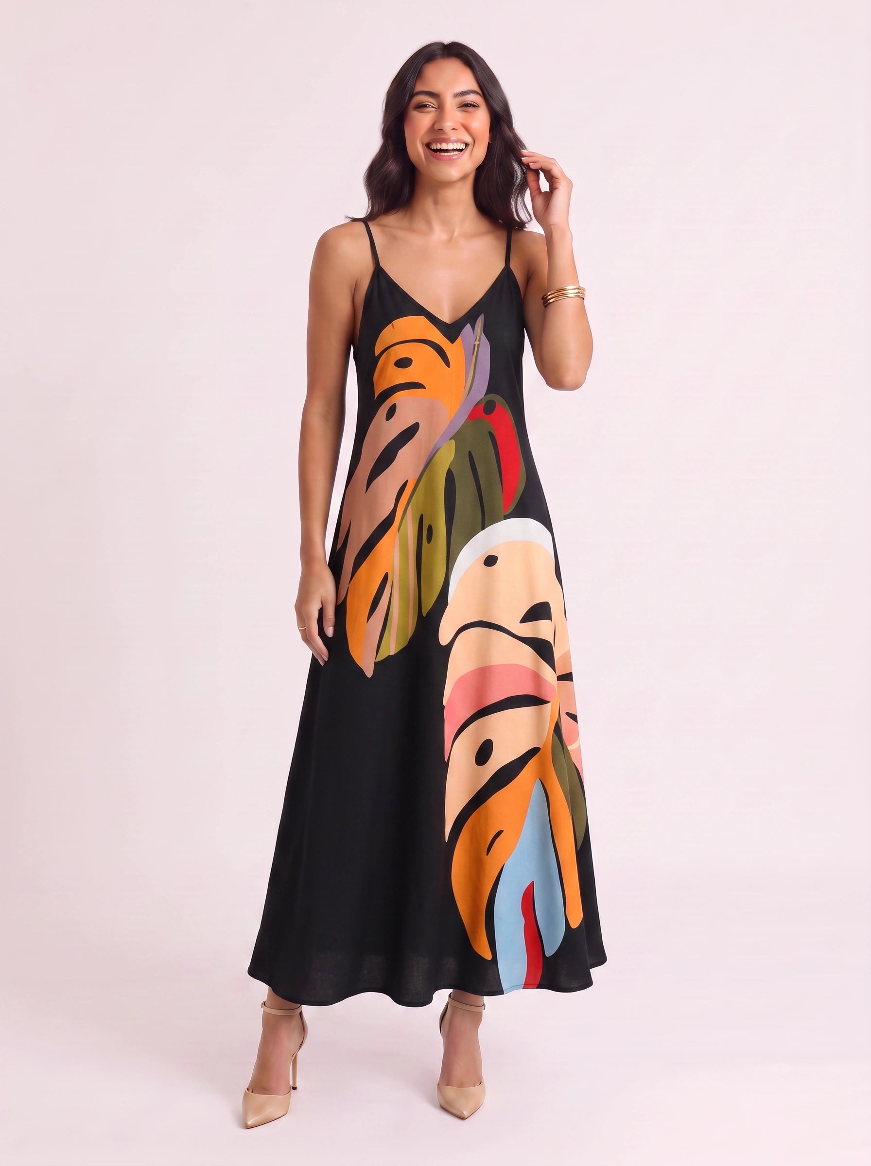 Palmiro Abstract Print Maxi Dress – Sleeveless V-Neck Women Summer Sundress Cocktail Formal Vacation Maxi Dress