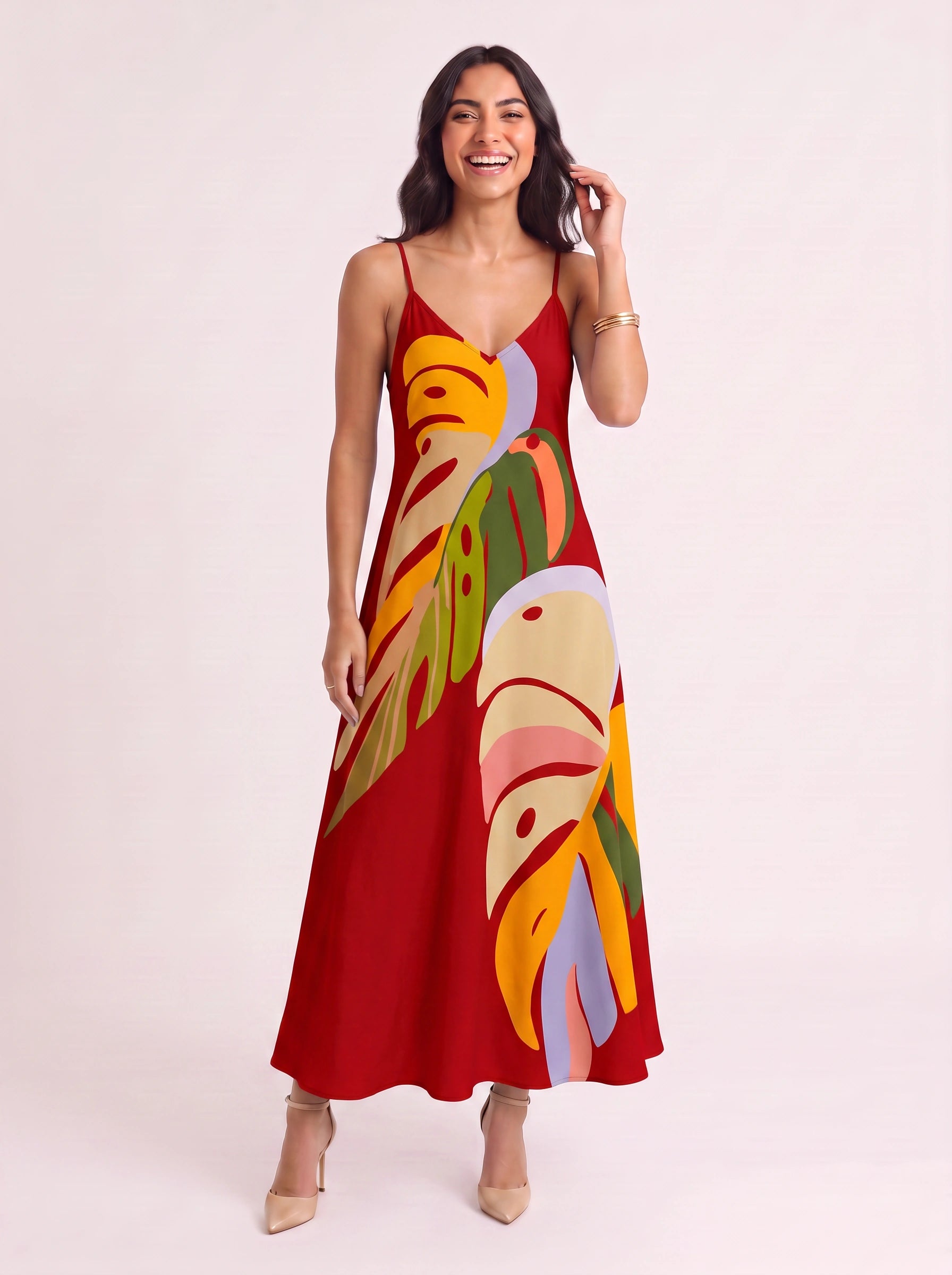 Palmiro Abstract Print Maxi Dress – Sleeveless V-Neck Women Summer Sundress Cocktail Formal Vacation Maxi Dress
