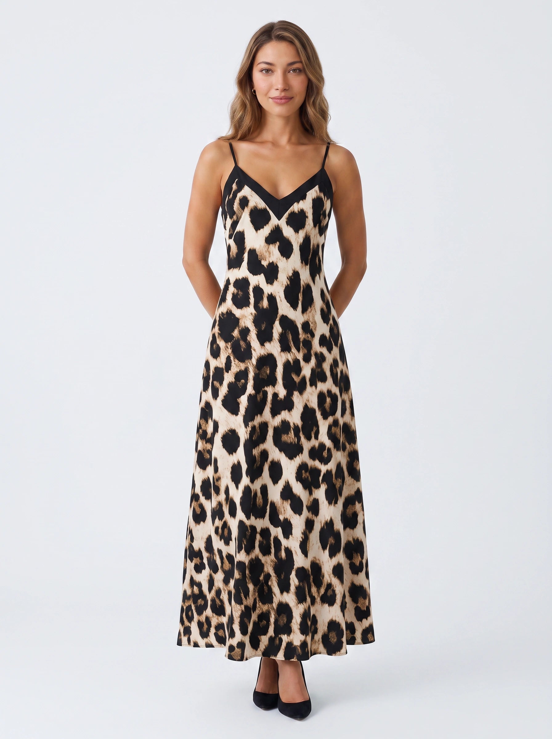 Gheparre Slip Maxi Dress – Leopard Print Cami Women Summer Vacation Beach Party Evening Maxi Dress