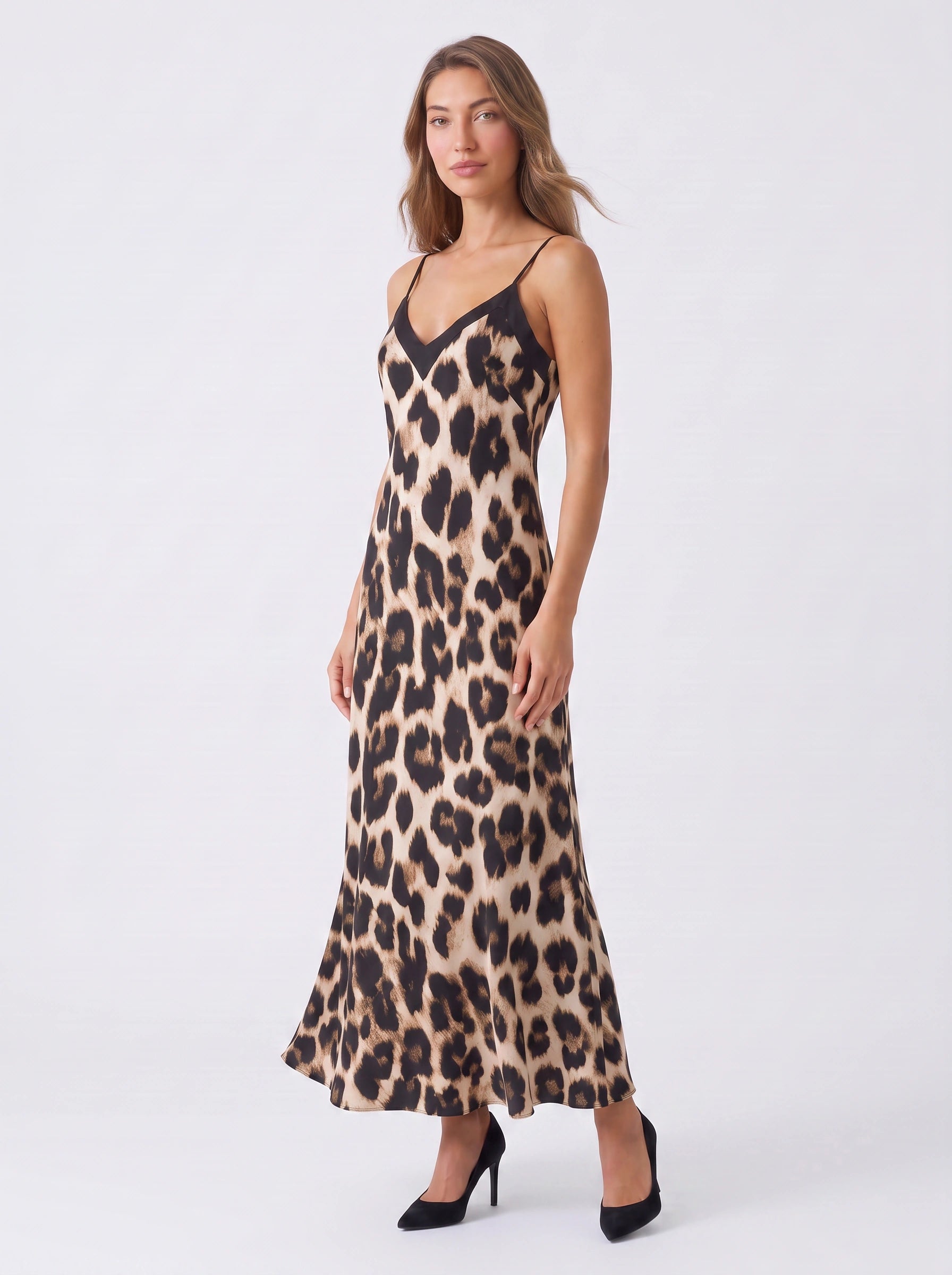 Gheparre Slip Maxi Dress – Leopard Print Cami Women Summer Vacation Beach Party Evening Maxi Dress