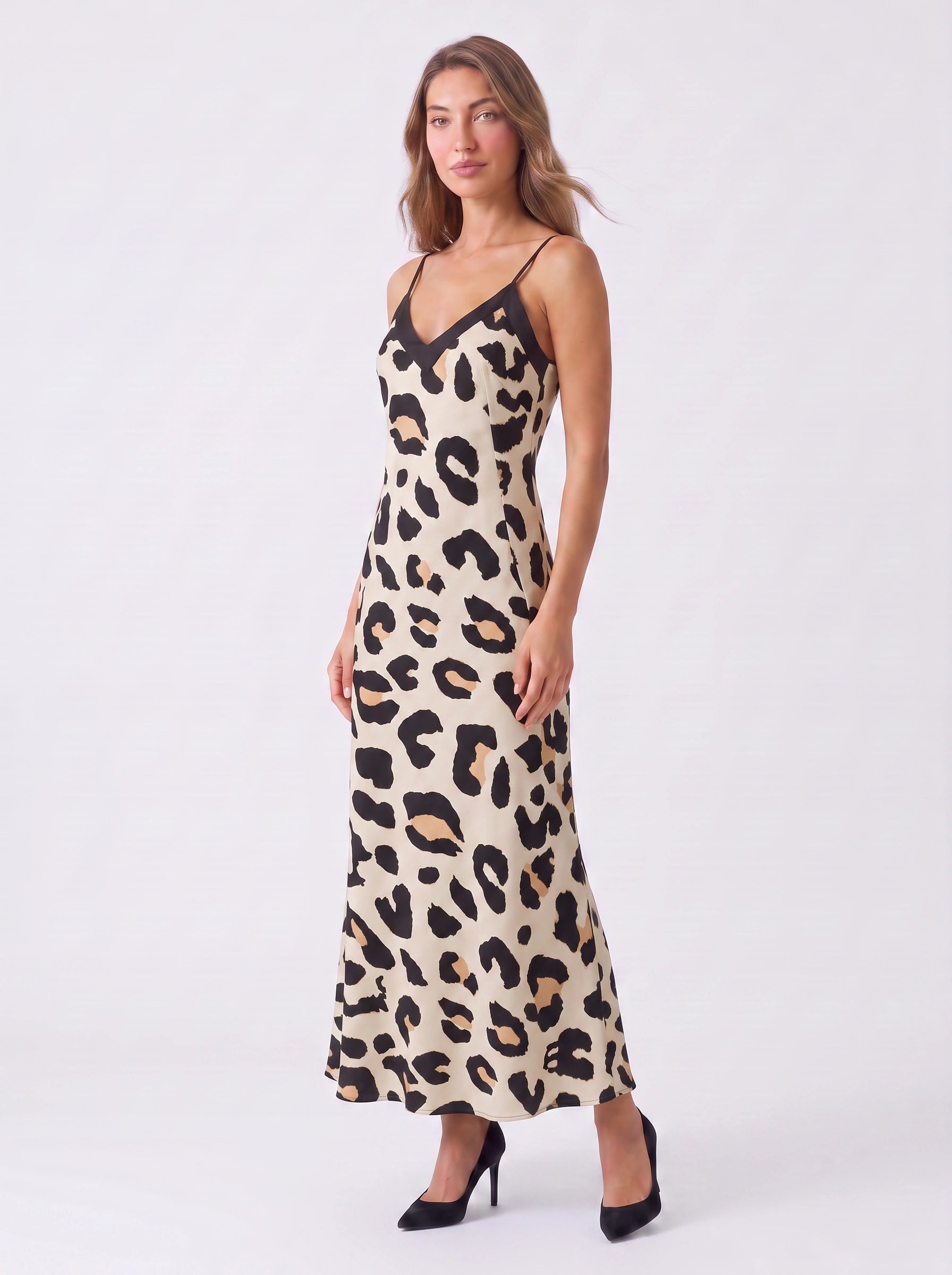 Gheparre Slip Maxi Dress – Leopard Print Cami Women Summer Vacation Beach Party Evening Maxi Dress