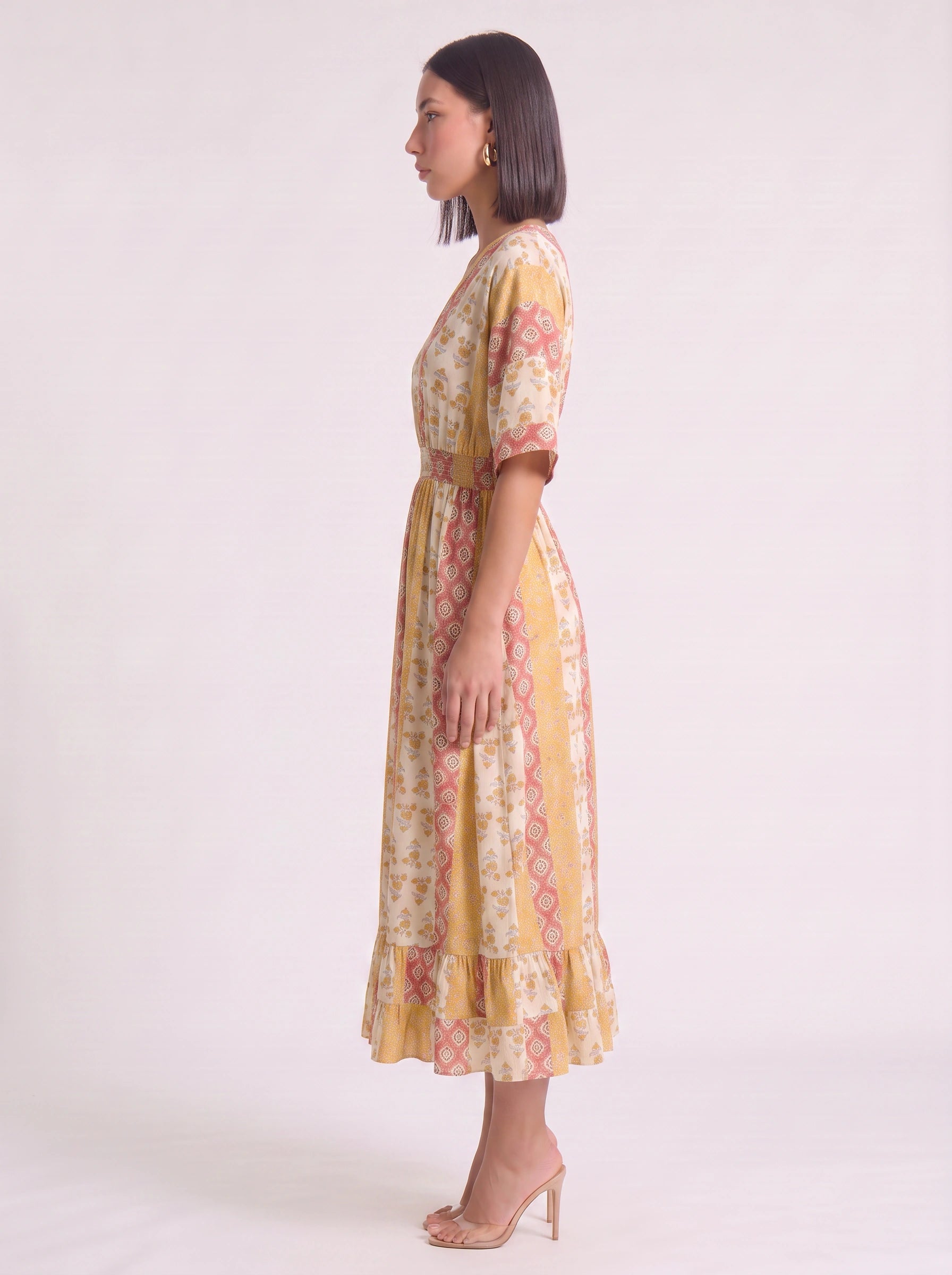 Patchori Kimono Sleeve Tiered Maxi Dress – Floral Patchwork Women Summer Boho Beach Vacation Sundress Maxi Dress