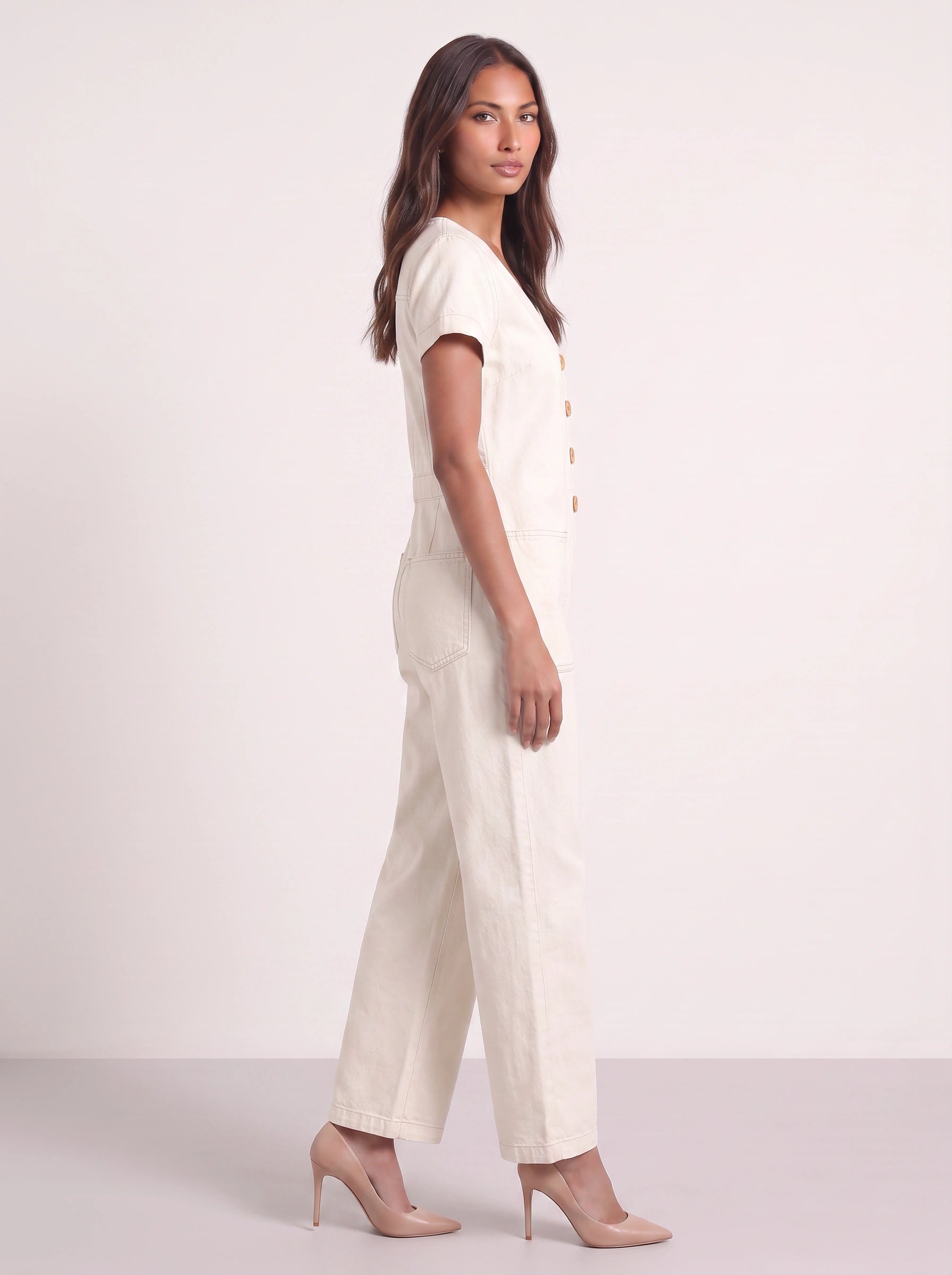 Lintaro Button-Front Wide-Leg Jumpsuit – Linen Blend Relaxed Fit V-Neck Pocket Jumpsuit Women Summer Casual