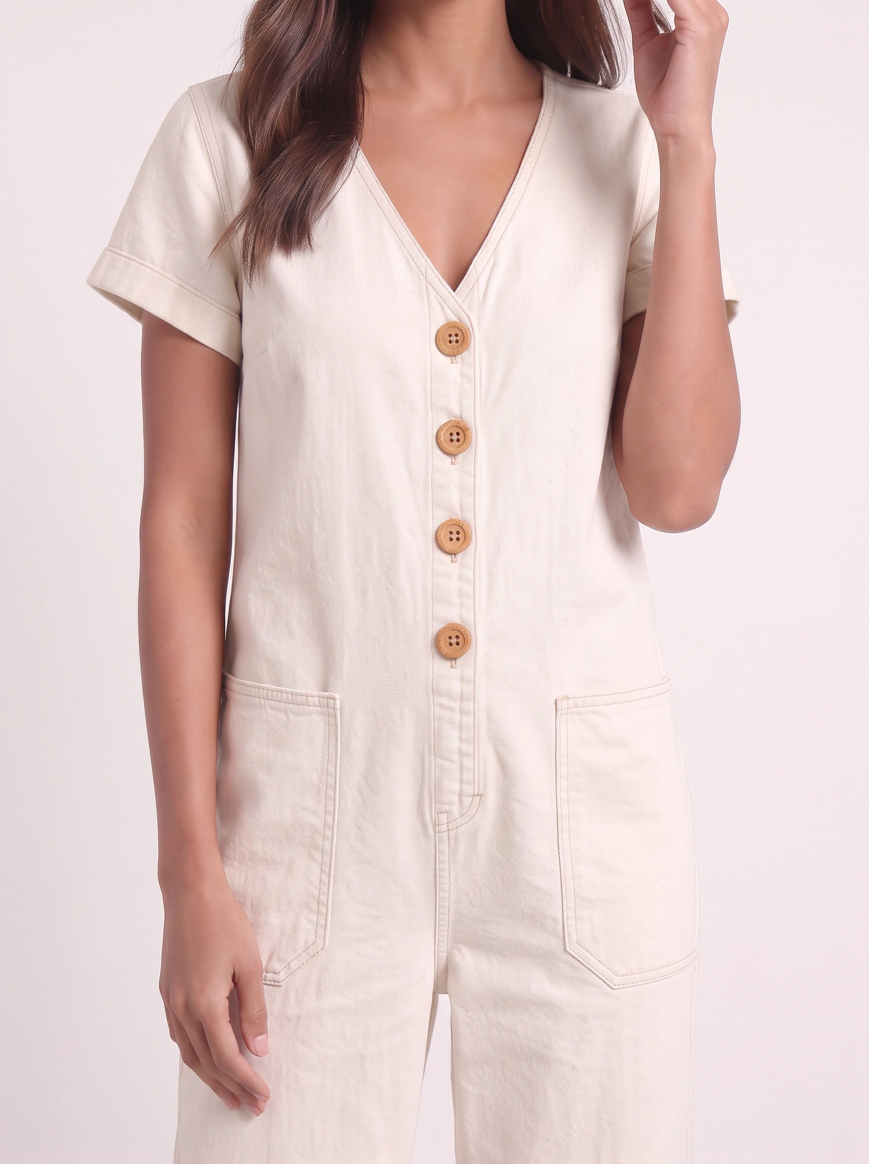 Lintaro Button-Front Wide-Leg Jumpsuit – Linen Blend Relaxed Fit V-Neck Pocket Jumpsuit Women Summer Casual