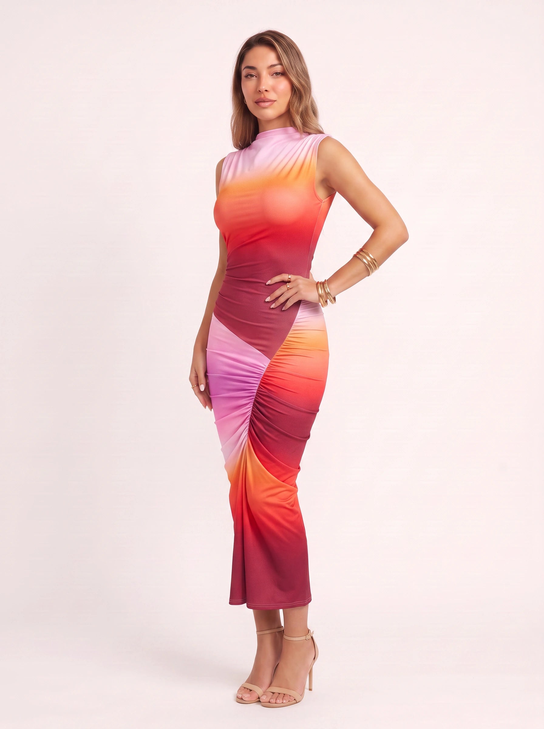 Gradiri Ruched Bodycon Maxi Dress – Women Formal Cocktail Summer Evening Party Wedding Guest Maxi Dress