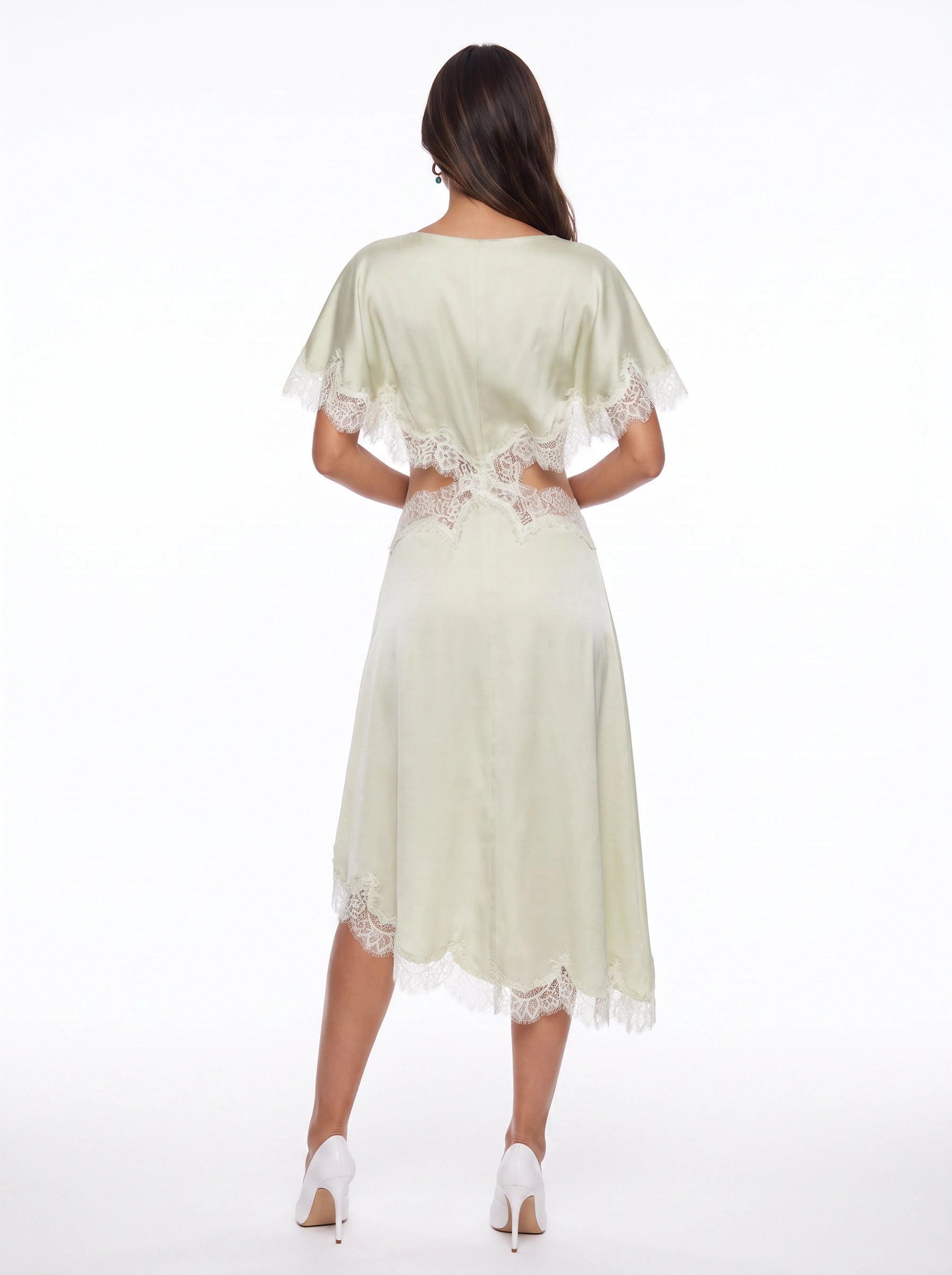 Marfril Lace Trim Midi Dress – Satin Asymmetric Cocktail Wedding Guest Women Formal Evening Midi Dress