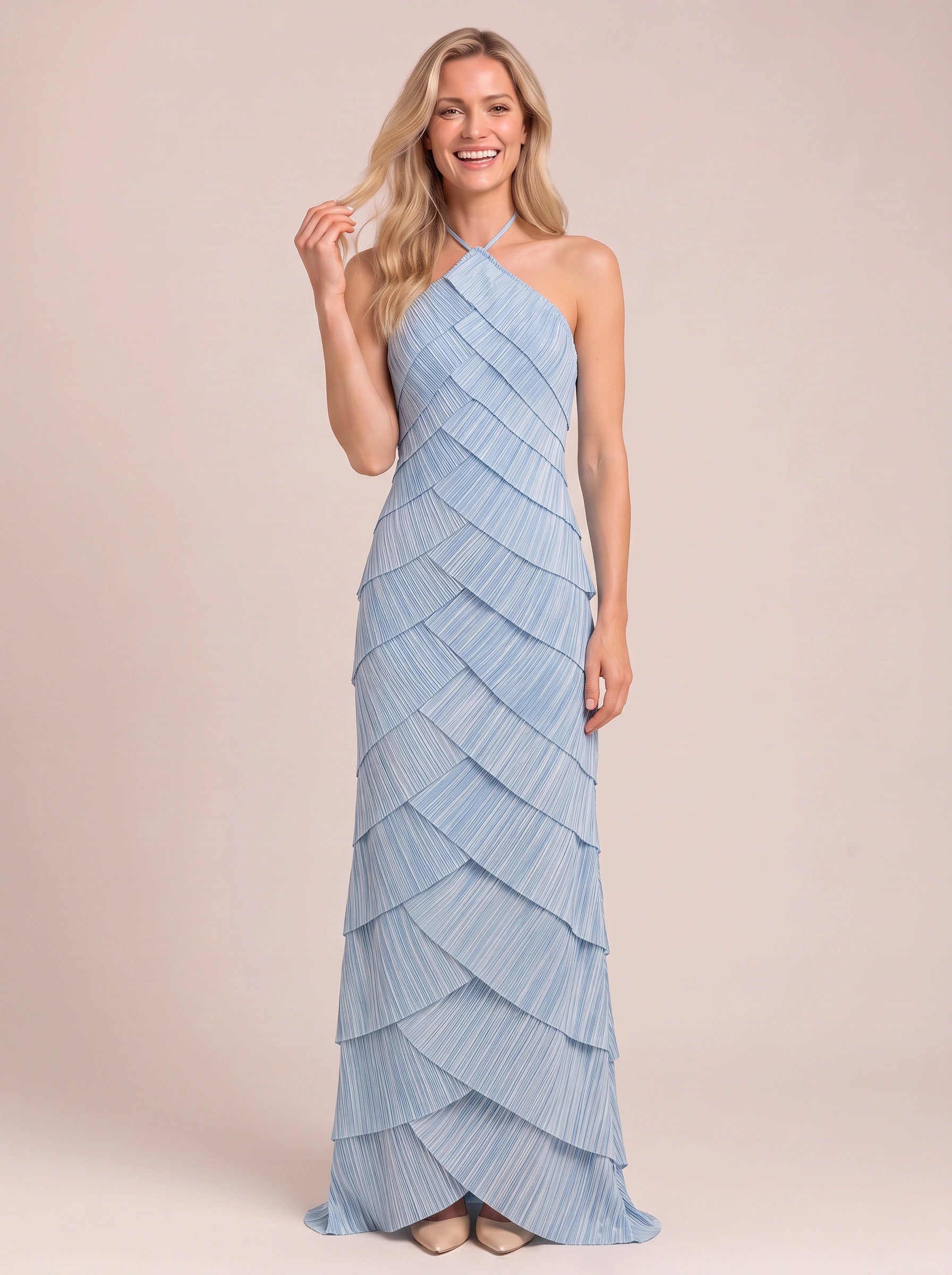 Stravae Tiered Halter Maxi Dress – Wedding Guest Dresses Women Formal Evening Party Elegant Maxi Dress