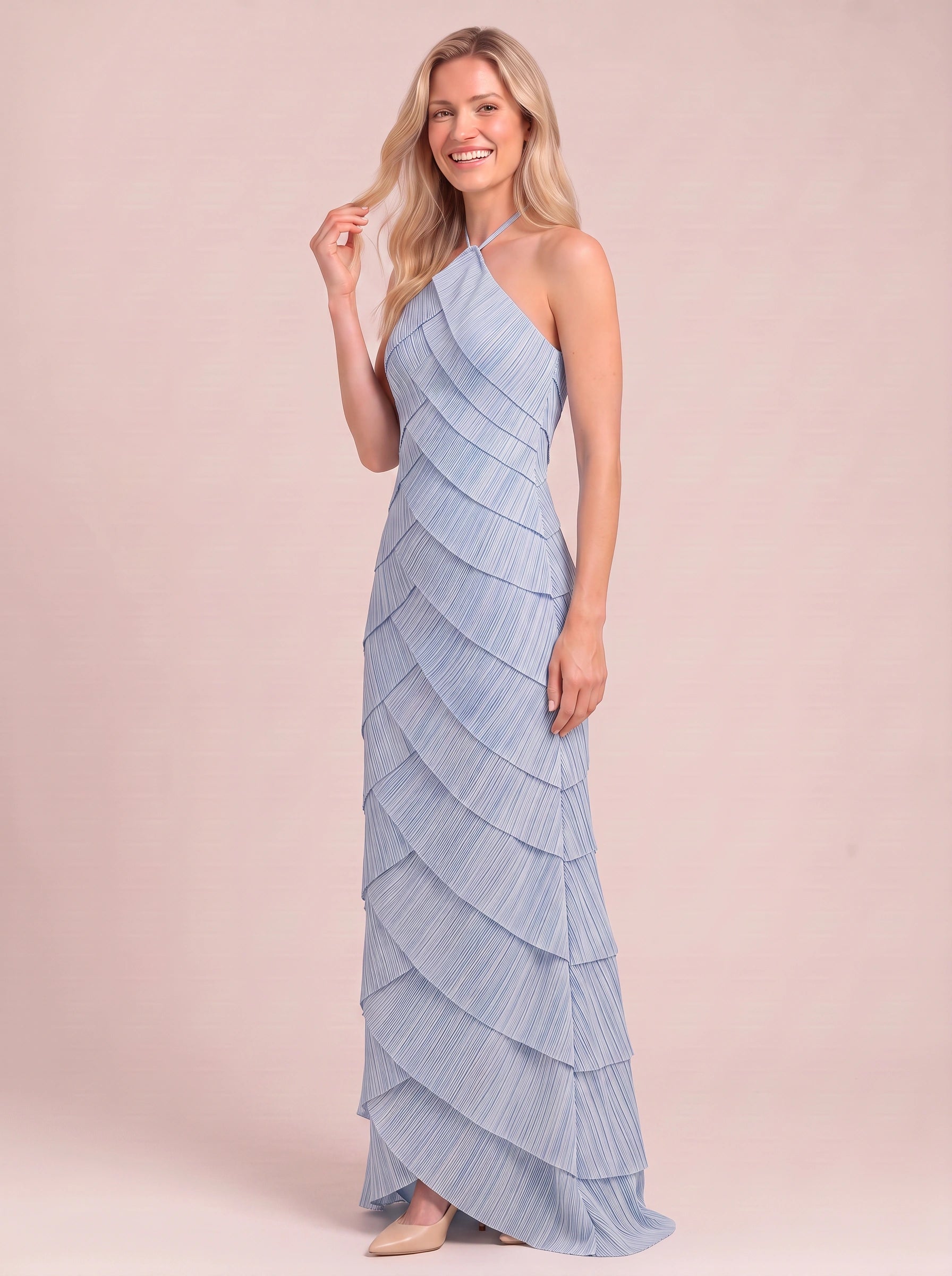 Stravae Tiered Halter Maxi Dress – Wedding Guest Dresses Women Formal Evening Party Elegant Maxi Dress