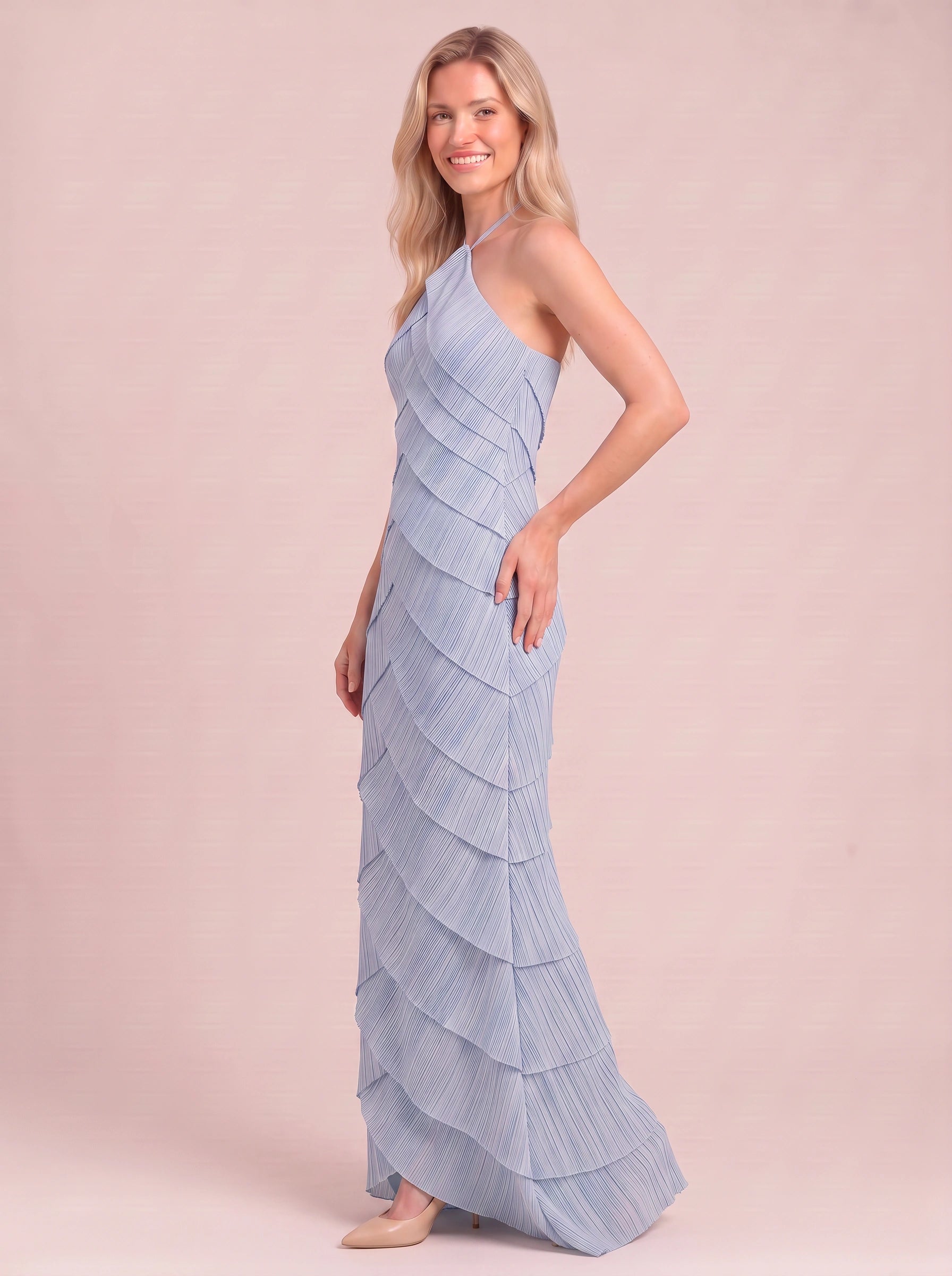 Stravae Tiered Halter Maxi Dress – Wedding Guest Dresses Women Formal Evening Party Elegant Maxi Dress