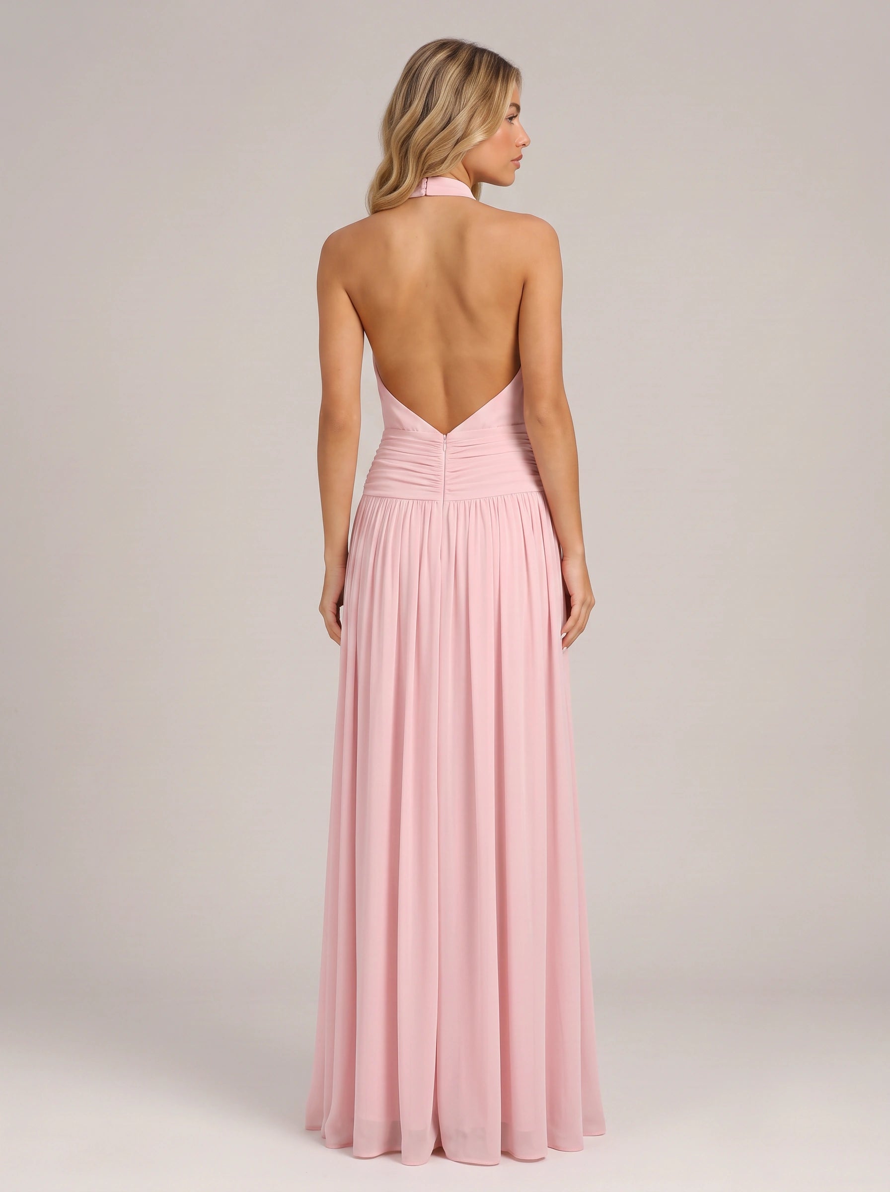 Ruched Halter Maxi Dress – Formal Wedding Guest Women Evening Elegant Long Slit Semi Formal Dress