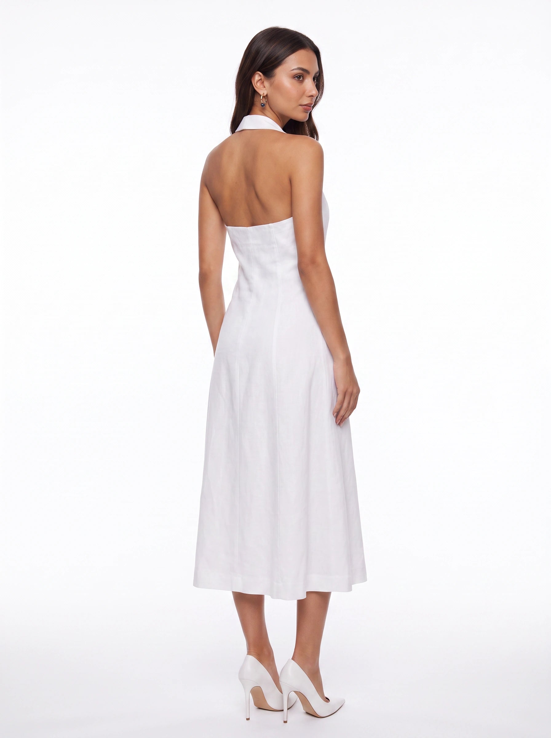 Risvolto Halter Blazer Midi Dress – Button Front Tailored Women Summer Cocktail Formal Business Casual Midi Dress