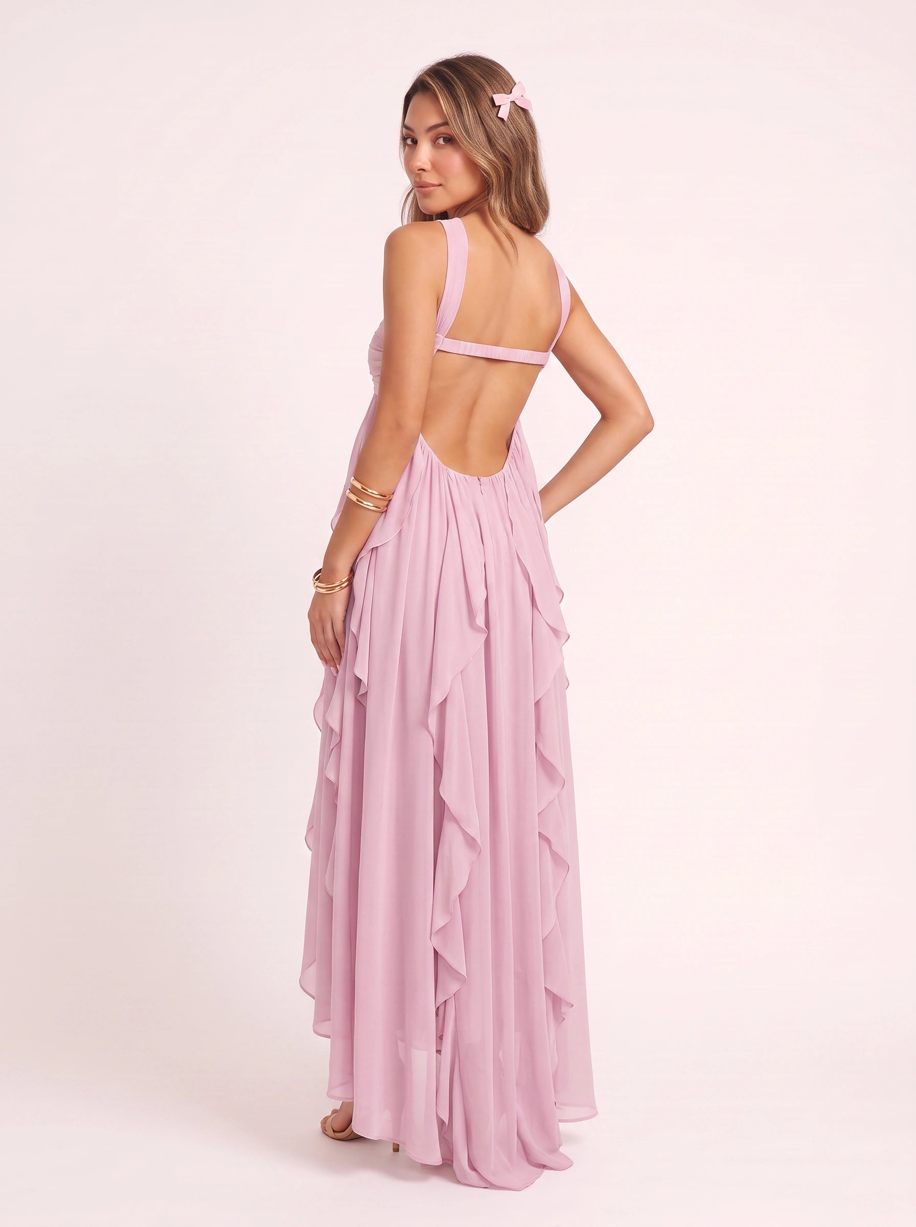 Ruffette Choker Neck Maxi Dress – Women Formal Cocktail Wedding Guest Summer Evening Maxi Dress