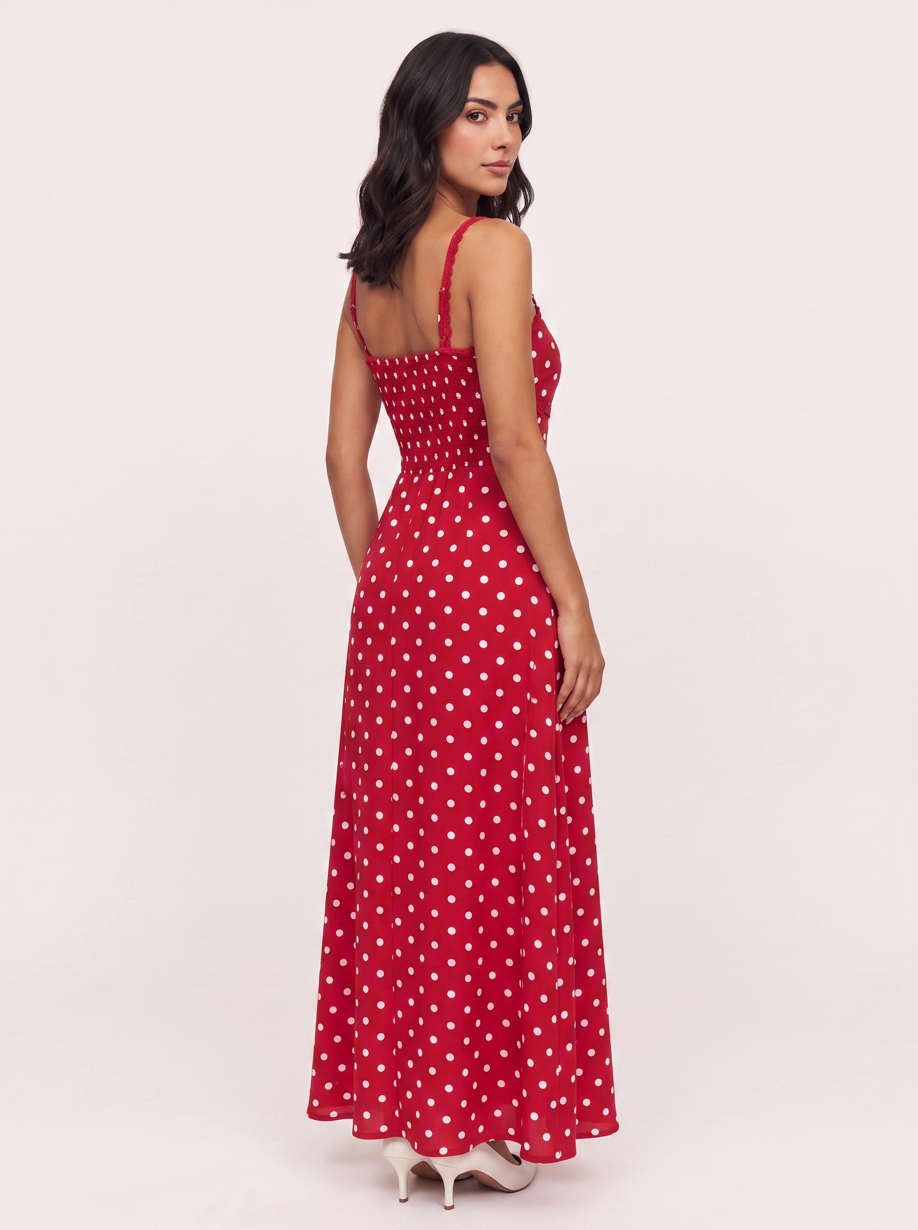 Polkavera Scallop Trim Maxi Dress – Polka Dot Summer Sundress Women Cocktail Formal Wedding Guest Maxi Dress