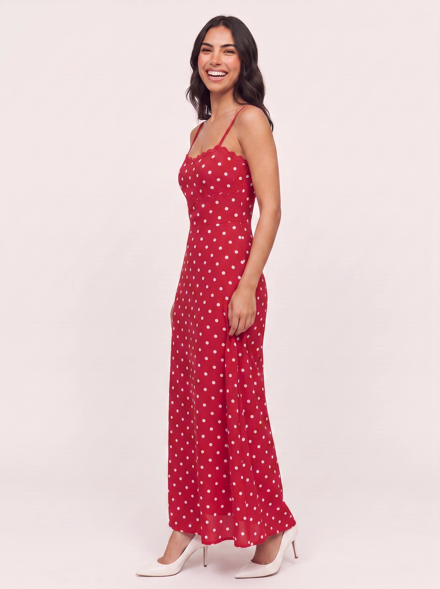 Polkavera Scallop Trim Maxi Dress – Polka Dot Summer Sundress Women Cocktail Formal Wedding Guest Maxi Dress