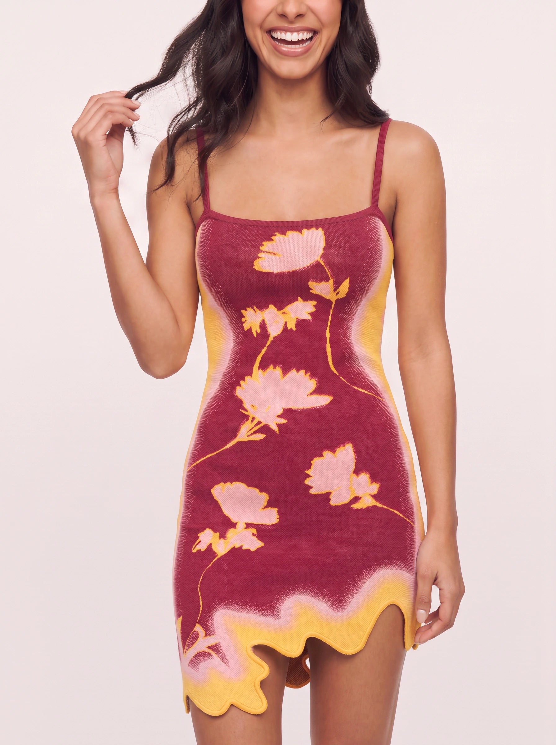 Fioresce Scalloped Hem Mini Dress – Summer Mini Dress Women Bodycon Party Cocktail Ladies Printed Mini Dress
