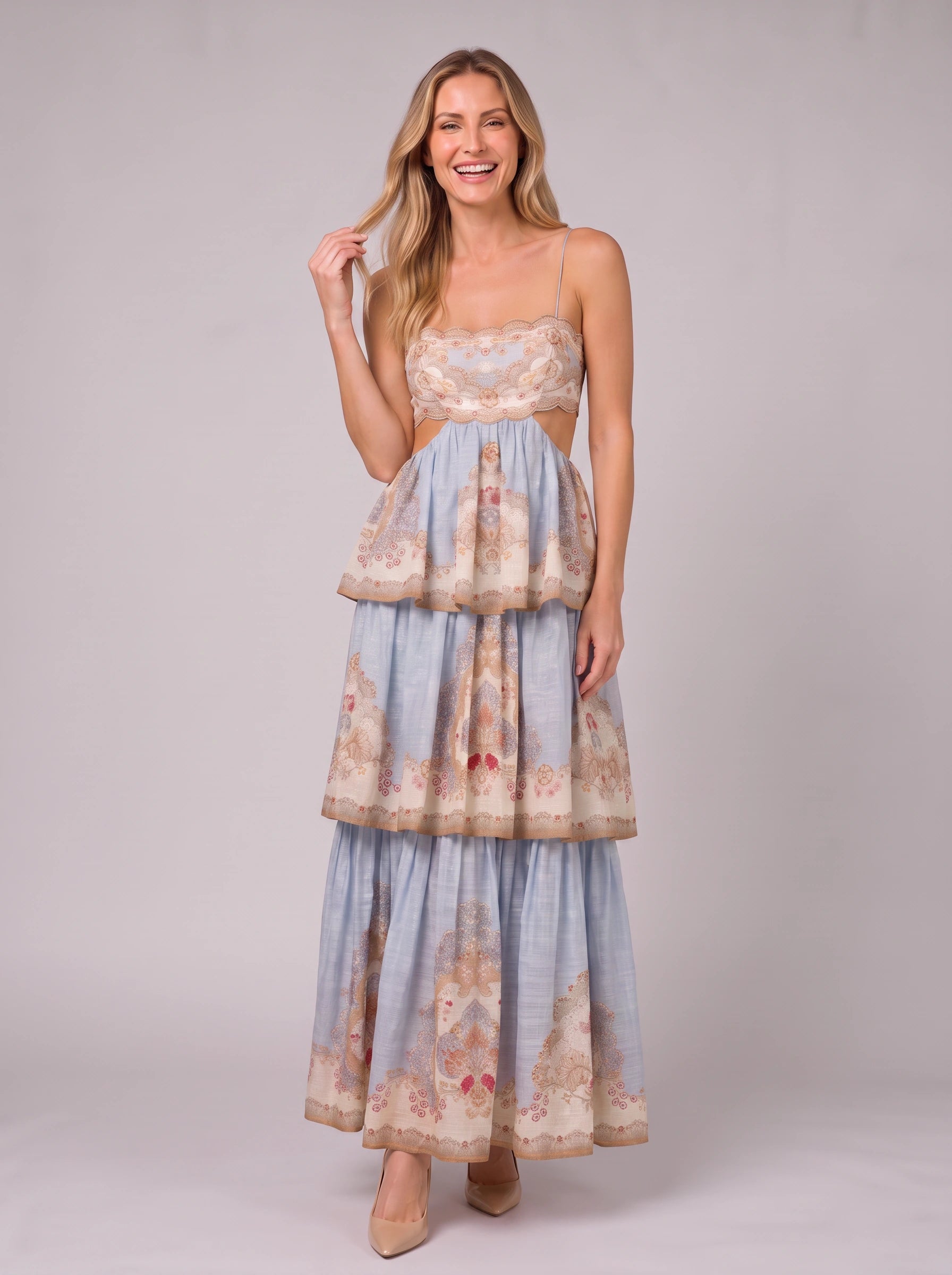 Solea Tiered Cutout Maxi Dress – Summer Dresses Women Formal Cocktail Wedding Guest Boho Sundress Maxi Dress
