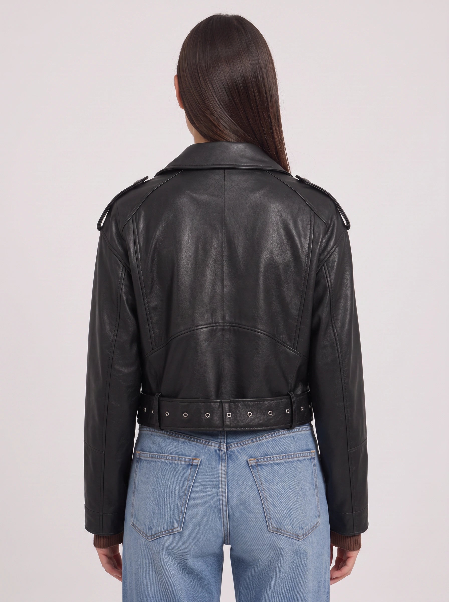 Cinturé Belted Moto Leather Jacket – Women Biker Cropped Oversized Streetwear Casual Edgy Jacket