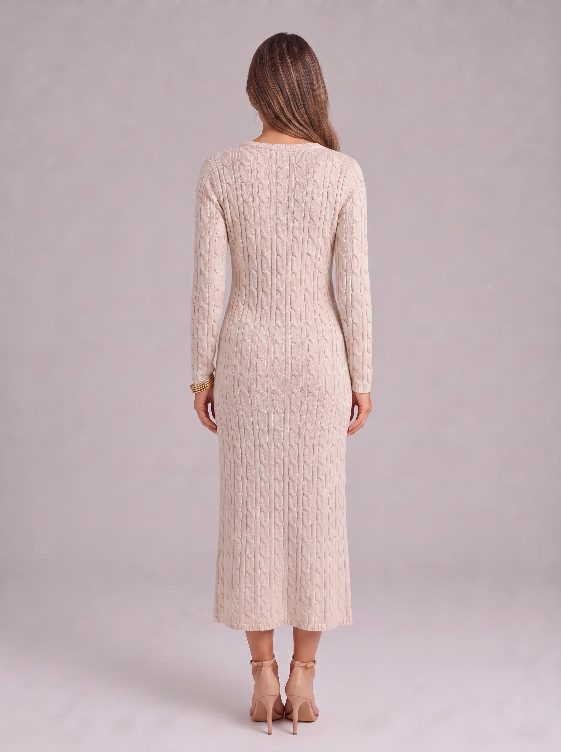 Robe longue en maille torsadée Treccia – Robe pull longue à manches longues pour femme, décontractée, tricotée, moulante