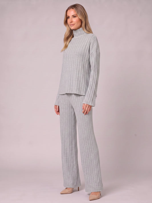Costara Ribbed Turtleneck Lounge Set – Two Piece Sets Women Loungewear Wide Leg Trousers Roll Neck Jumper