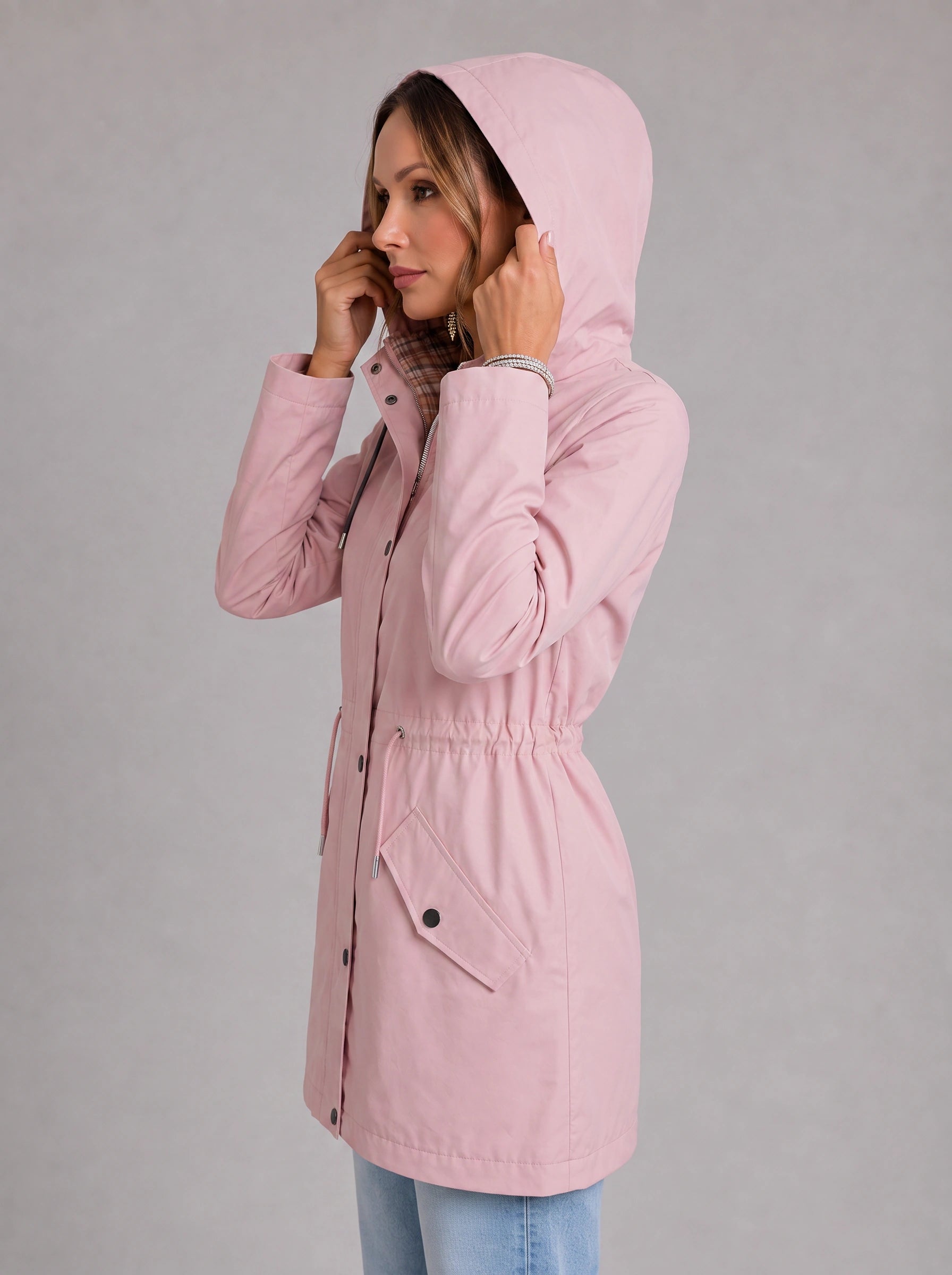 Rosavent Hooded Drawstring Waist Parka Jacket – Women Lightweight Waterproof Rain Coat Summer Outdoor