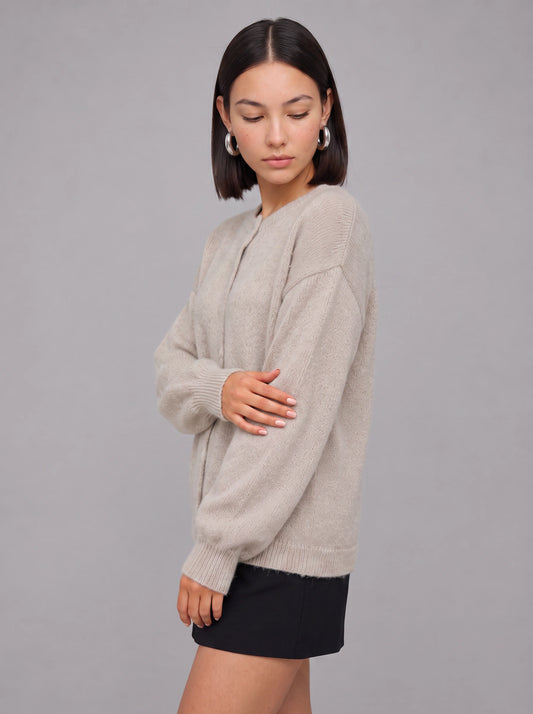 Cassini Crew Neck Button-Front Cardigan – Soft Knit Women Ribbed Lightweight Layering Classic Cardigan